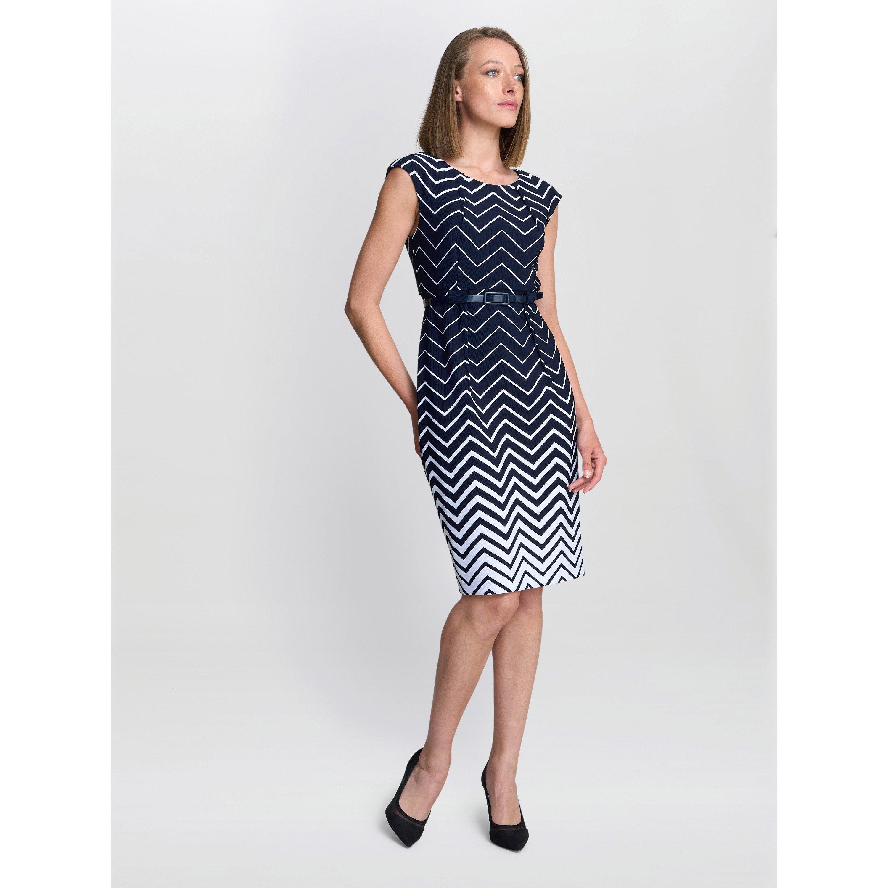 Navy White - Gina Bacconi - MINNIE ABSTRACT PRINT DRESS - 3