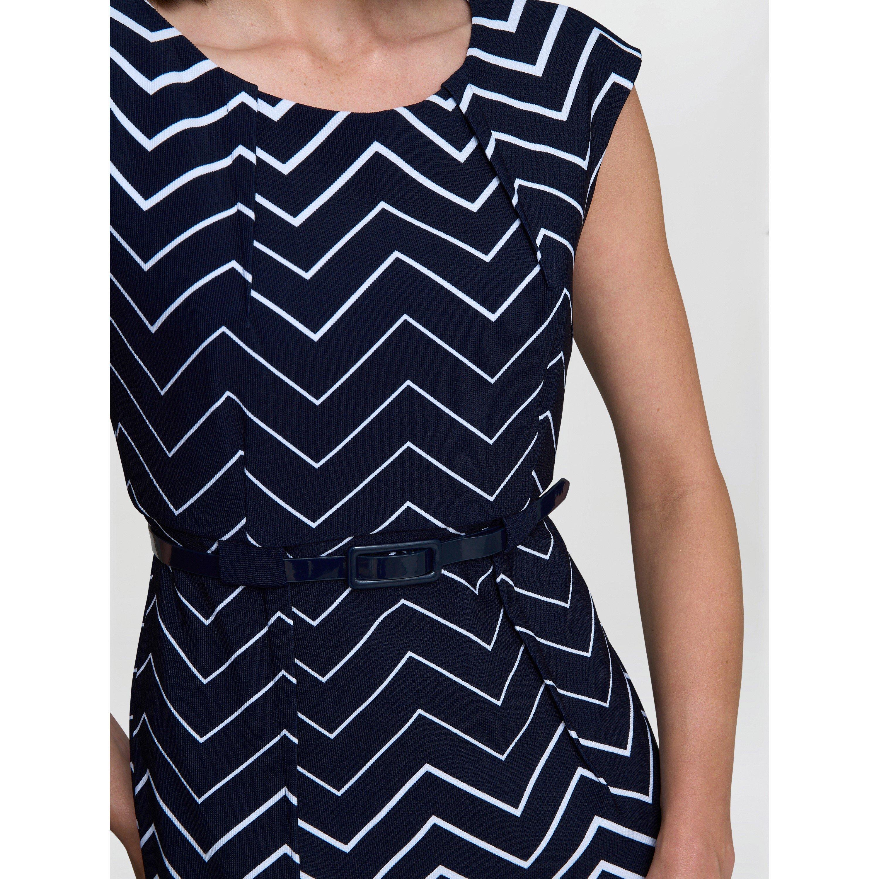 Navy White - Gina Bacconi - MINNIE ABSTRACT PRINT DRESS - 5
