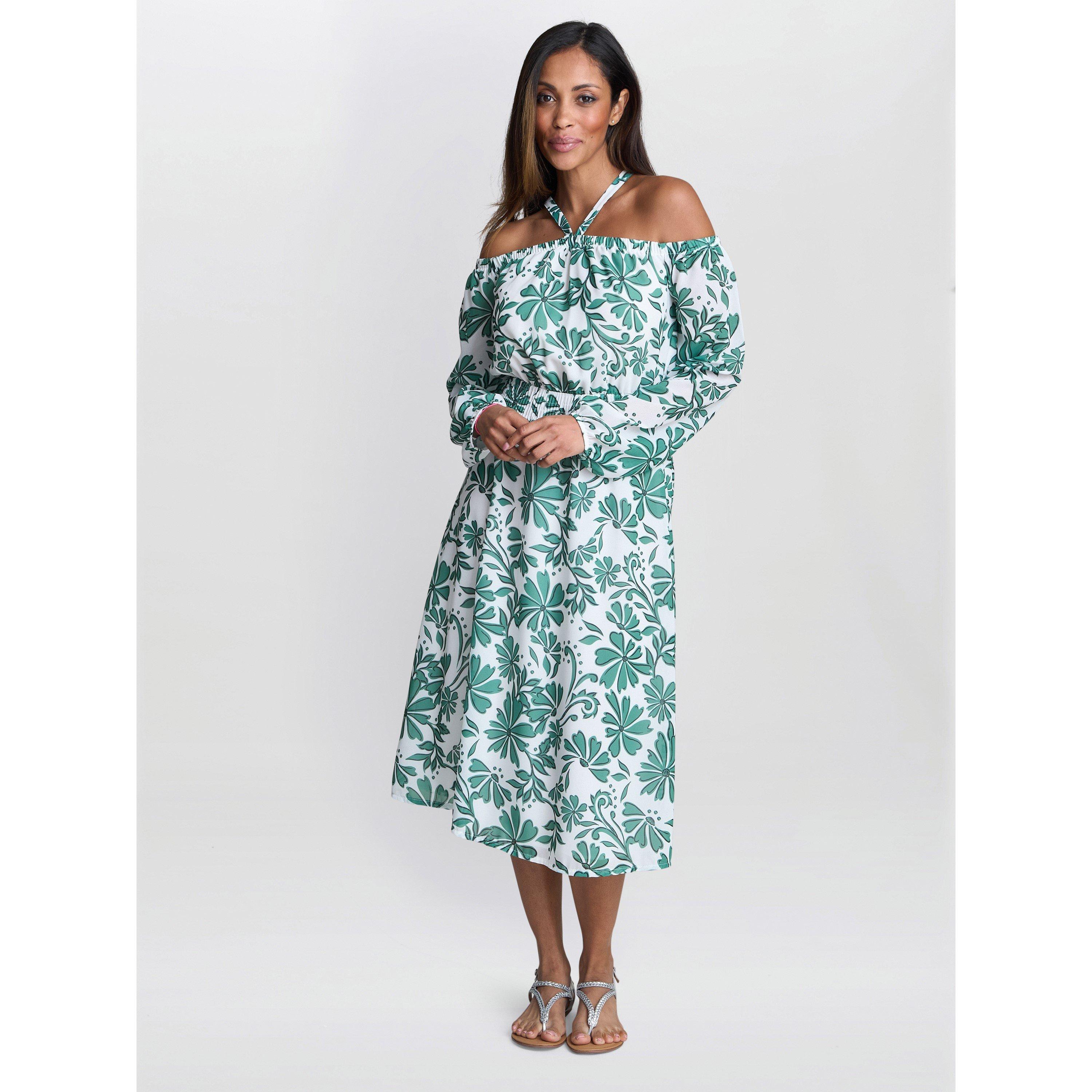 Gina Bacconi Women's Ryan Off Shoulder Midi Dress - Green Beige - L