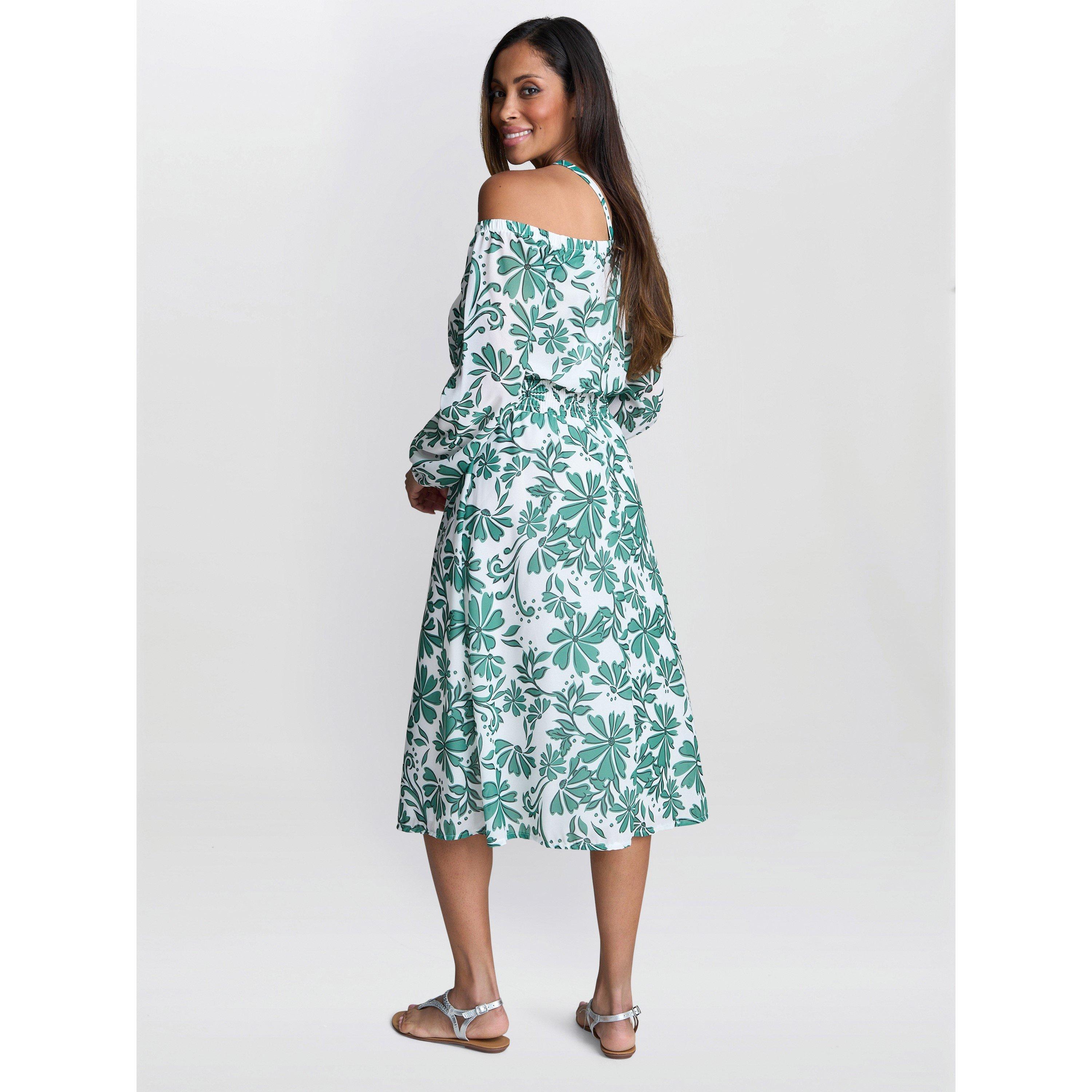 Green Beige - Gina Bacconi - RYAN Off Shoulder Midi Dress - 2