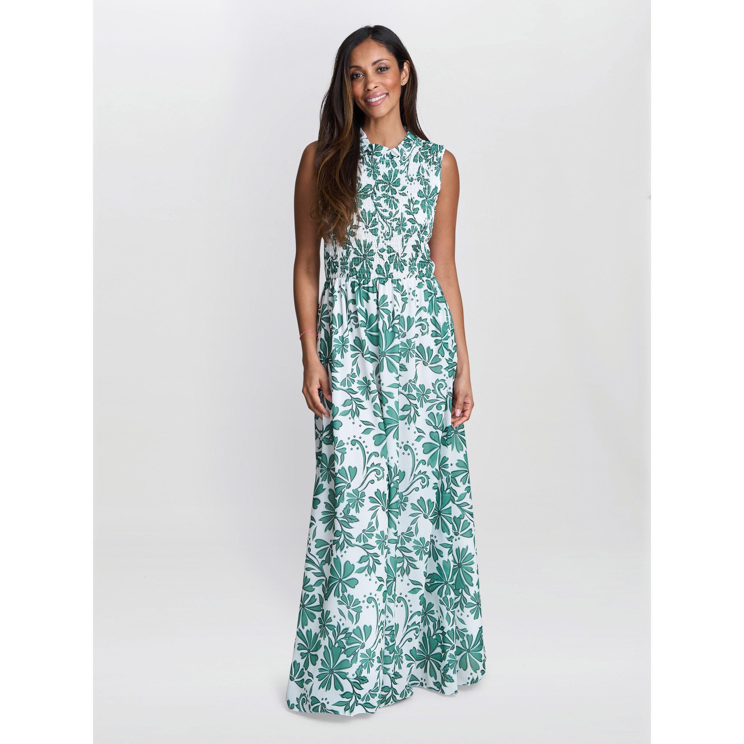 Beige Green - Gina Bacconi - ROXANNA Sleeveless Shired Top Dress - 1