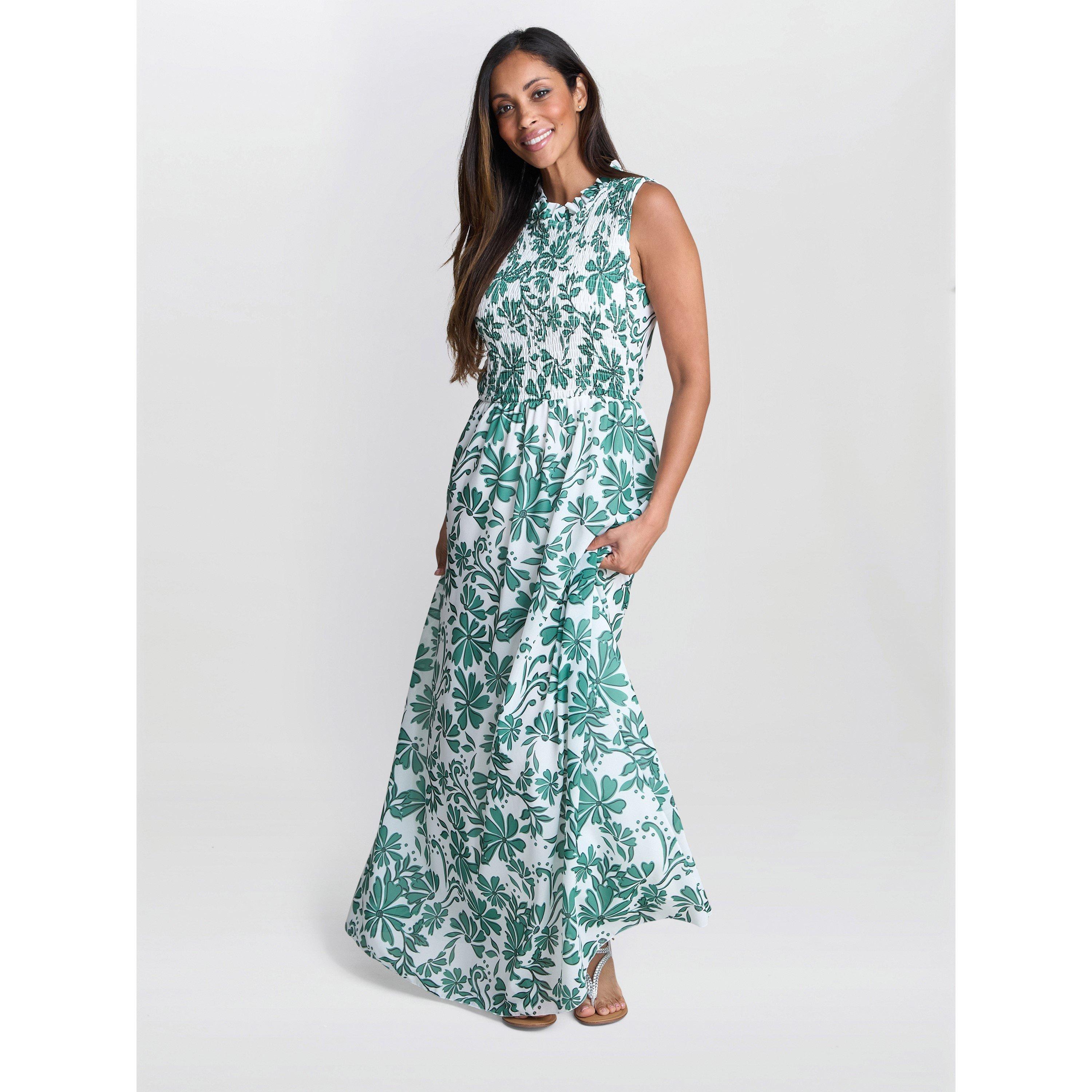 Beige Green - Gina Bacconi - ROXANNA Sleeveless Shired Top Dress - 6