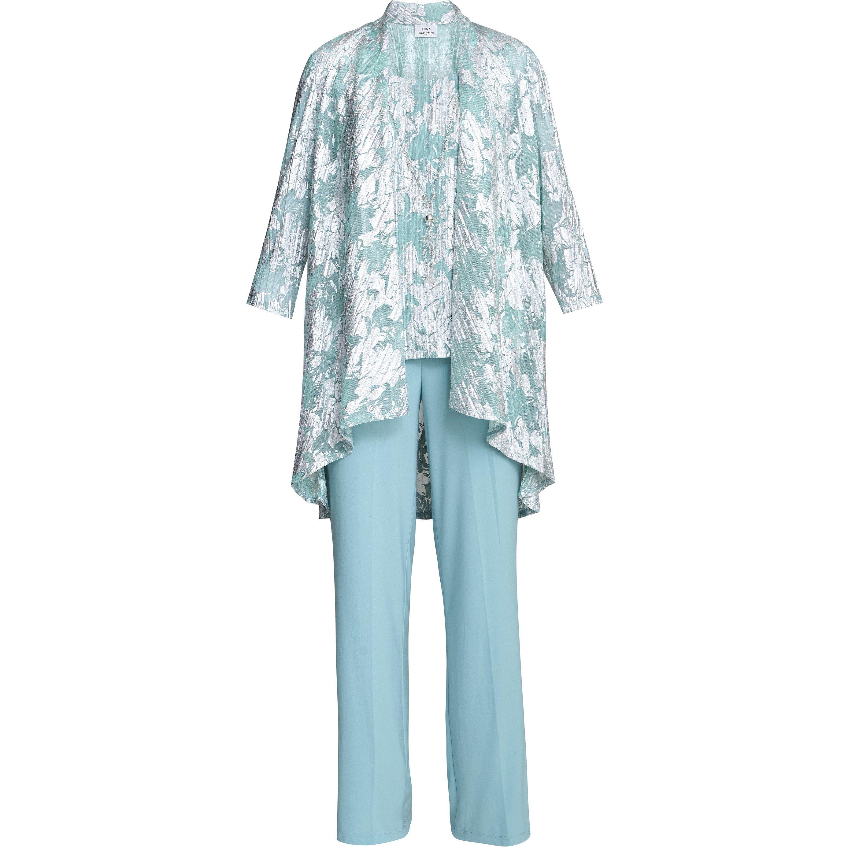 Gina Bacconi Women's Mabel Three Piece Jacquard Trouser Suit - Aqua - 14