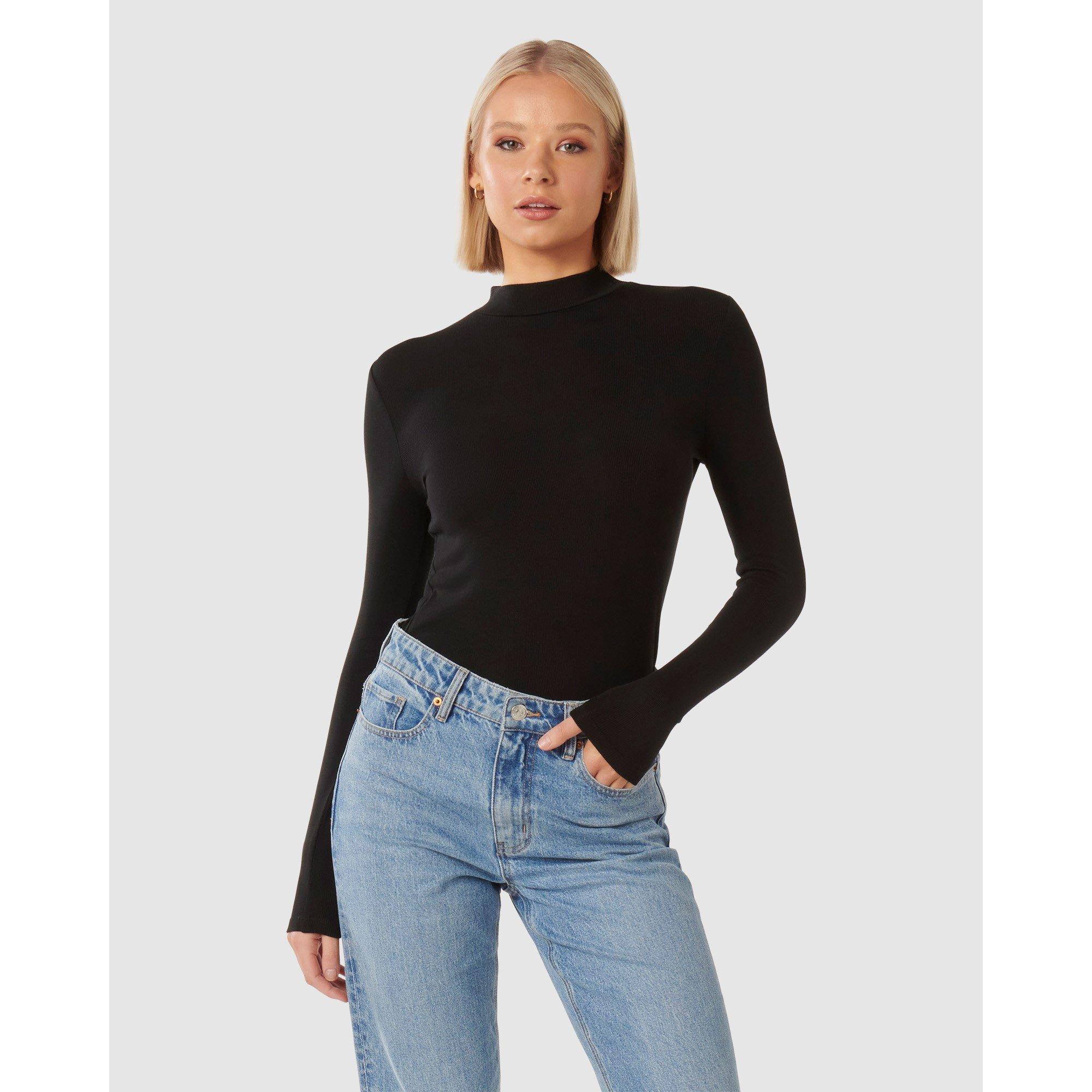 Black - Forever New - Candice High Neck Rib Top - 2