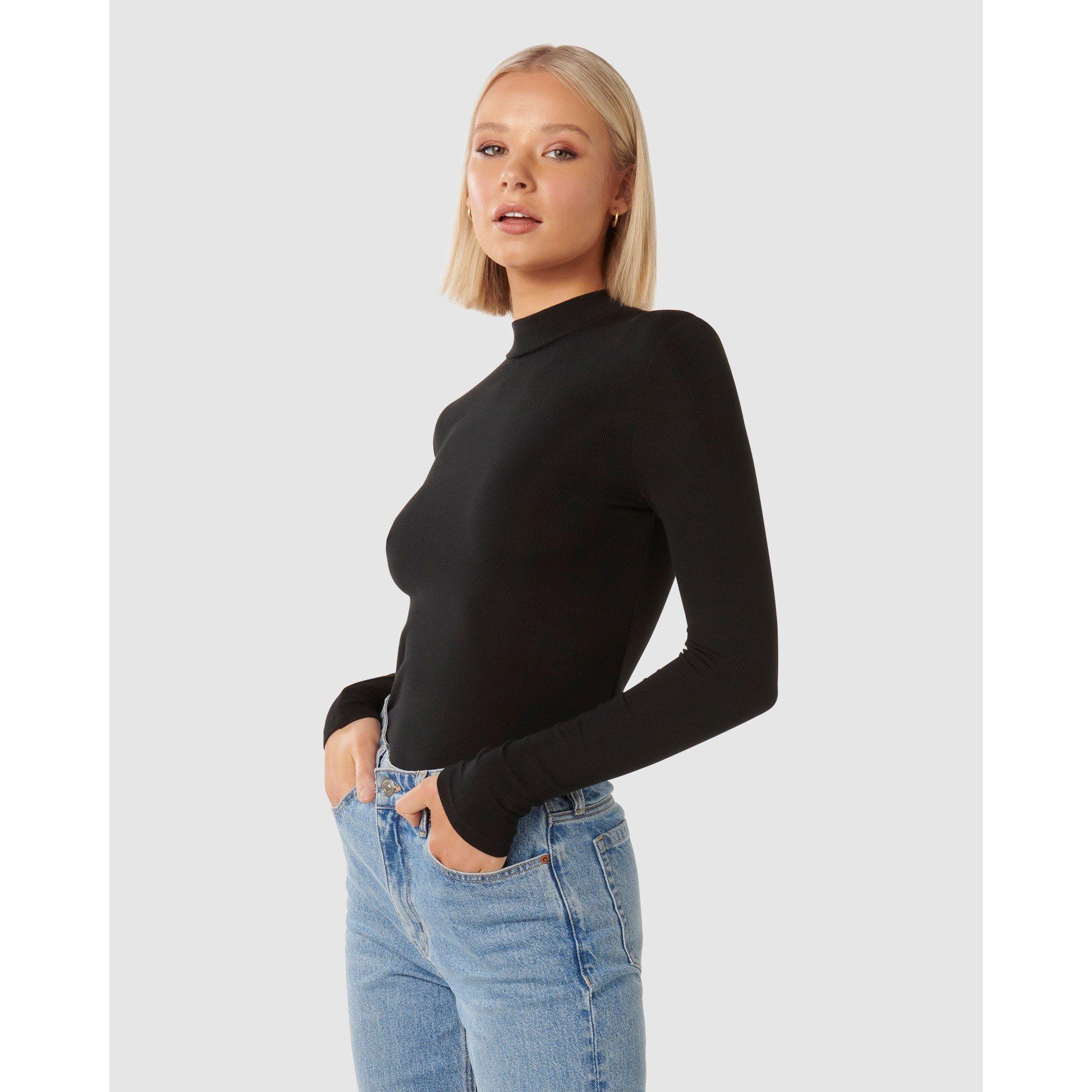Black - Forever New - Candice High Neck Rib Top - 4