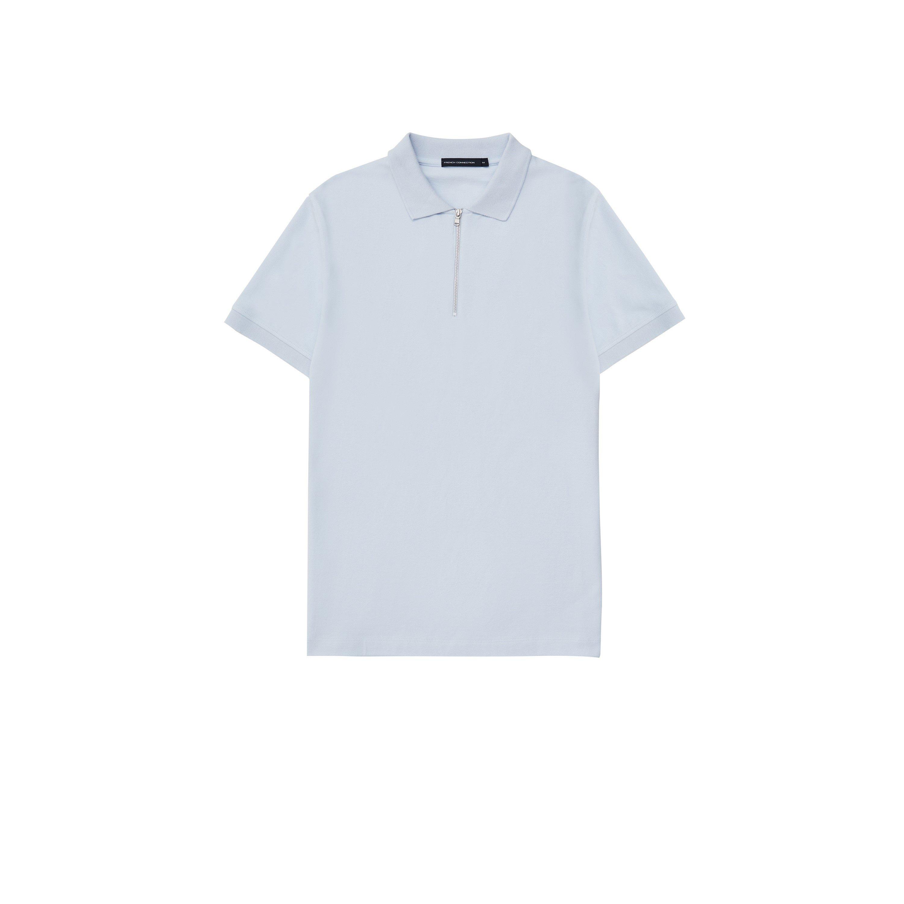 French Connection Men's Zip Up Pique Polo Shirt - Xenon Blue - XXL