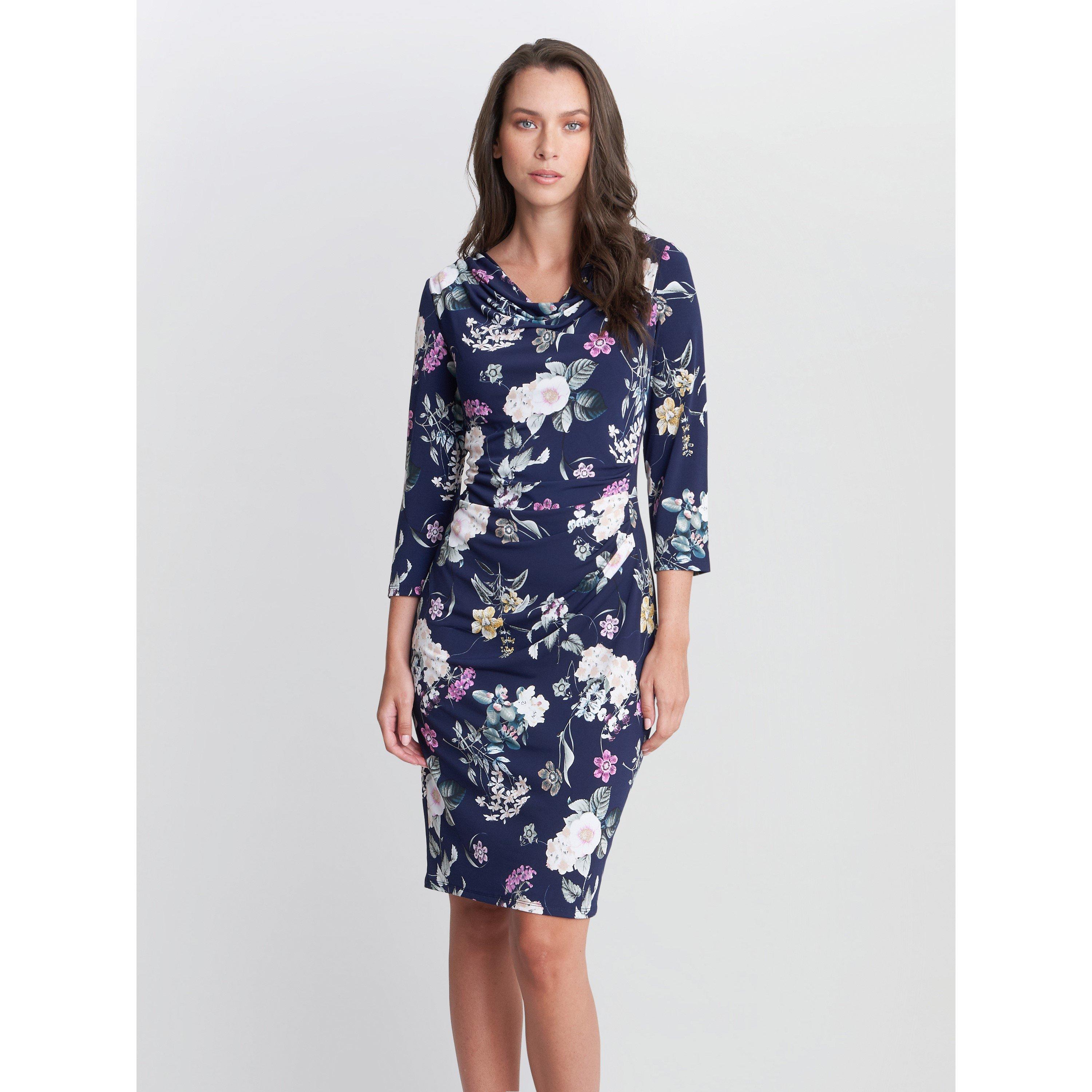 Navy - Gina Bacconi - Aliya Printed Jersey Cowl Neck Dress - 1