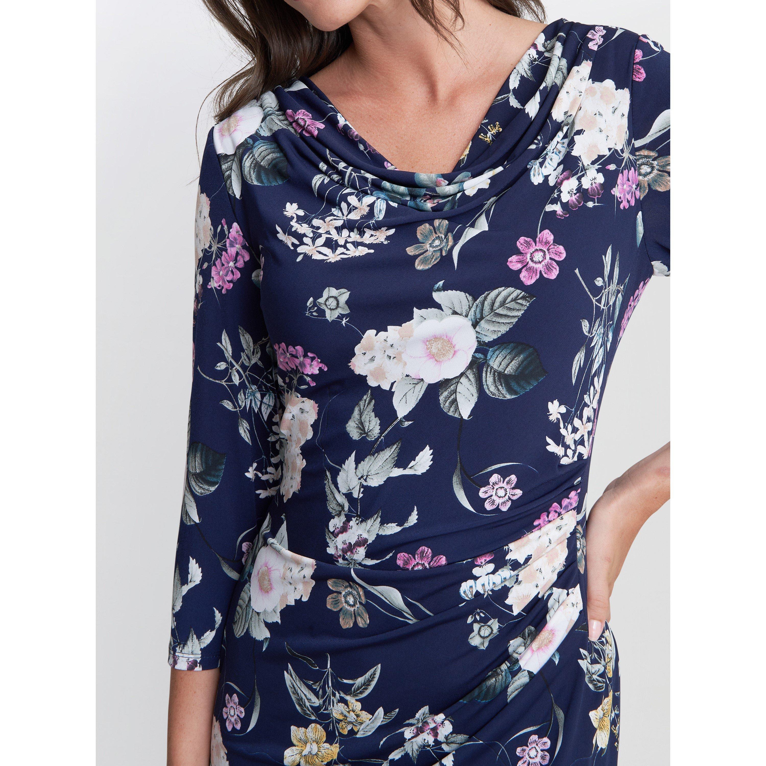 Navy - Gina Bacconi - Aliya Printed Jersey Cowl Neck Dress - 5