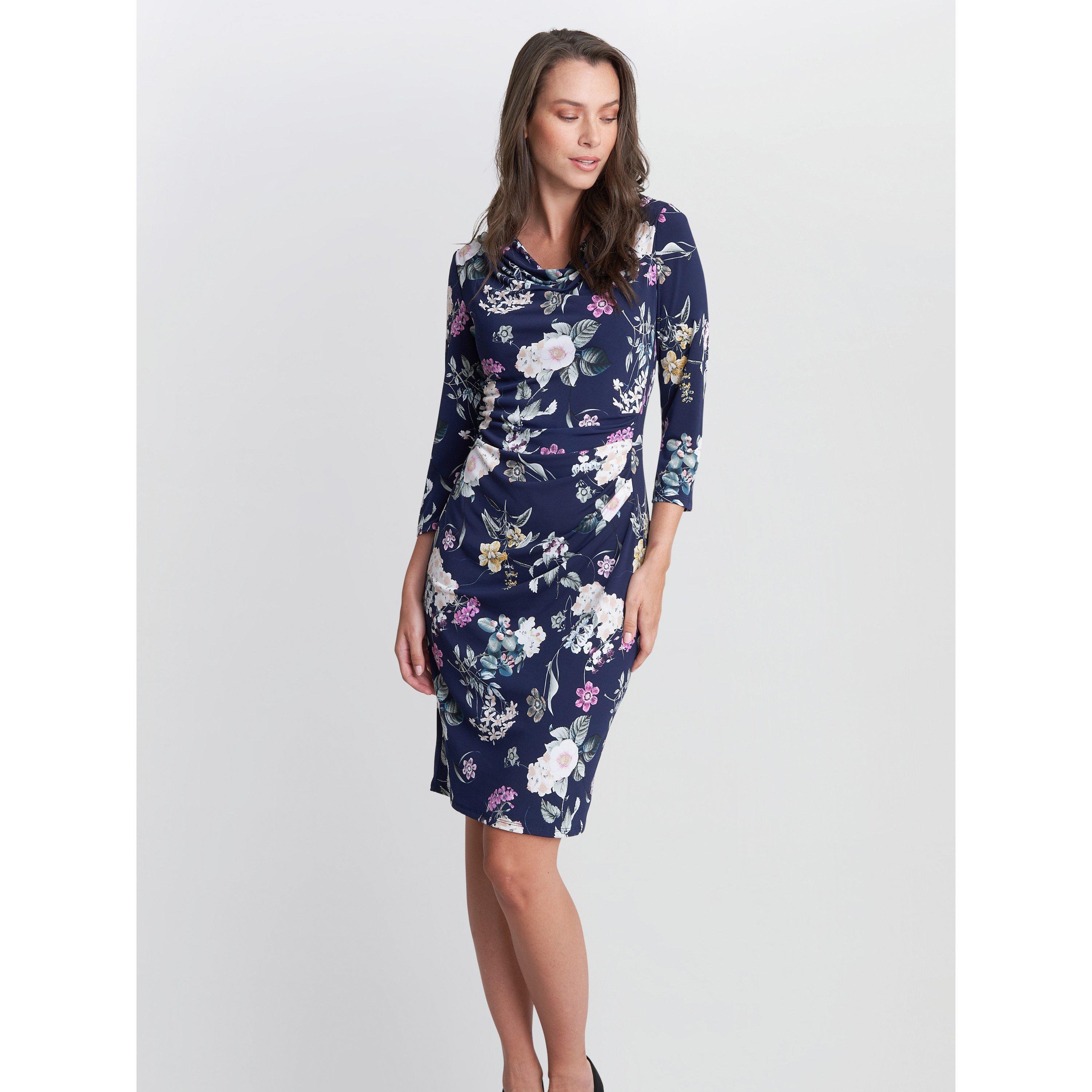 Navy - Gina Bacconi - Aliya Printed Jersey Cowl Neck Dress - 6