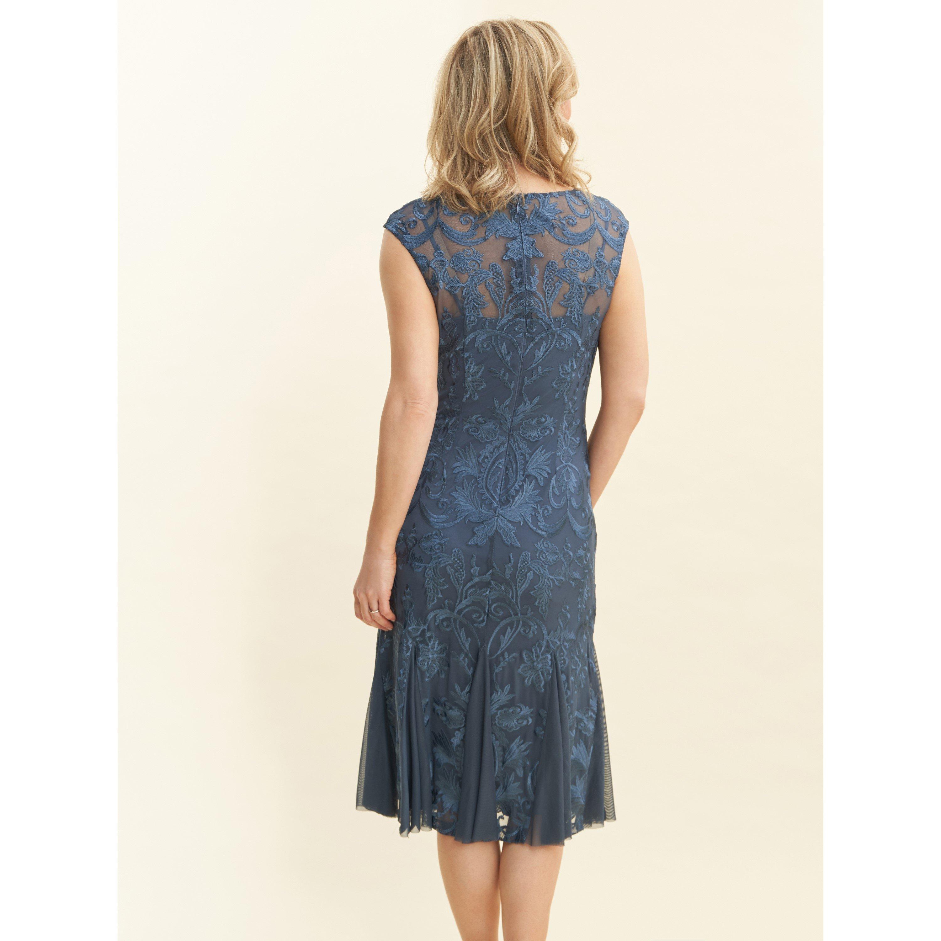 Blue - Gina Bacconi - Rosia Brocade Midi Cocktail Dress - 2