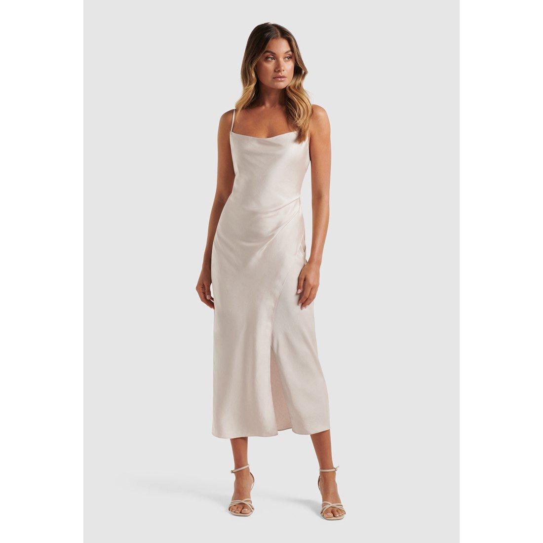 Champagne - Forever New - Chantelle Satin Drape Midi Dress - 2