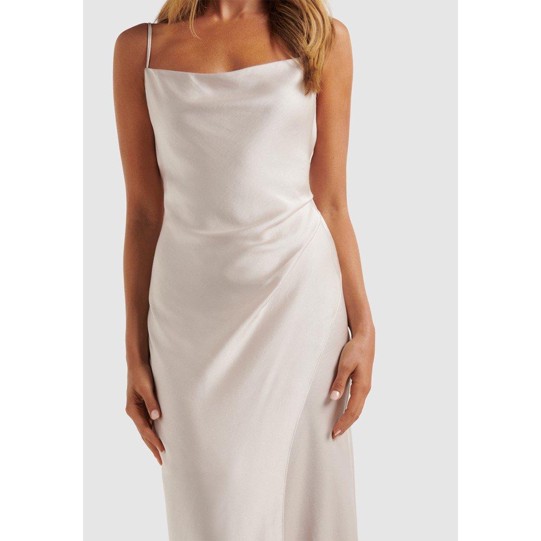 Champagne - Forever New - Chantelle Satin Drape Midi Dress - 3