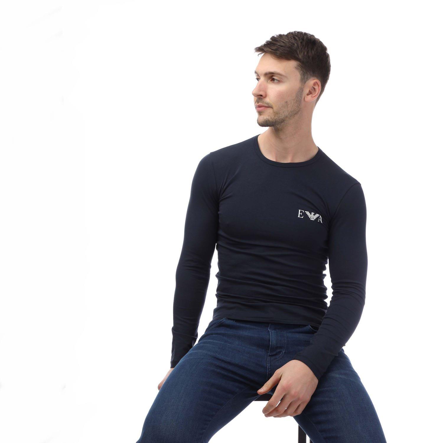 Navy - Emporio Armani - Slim-Fit Long Sleeve T-Shirt - 4