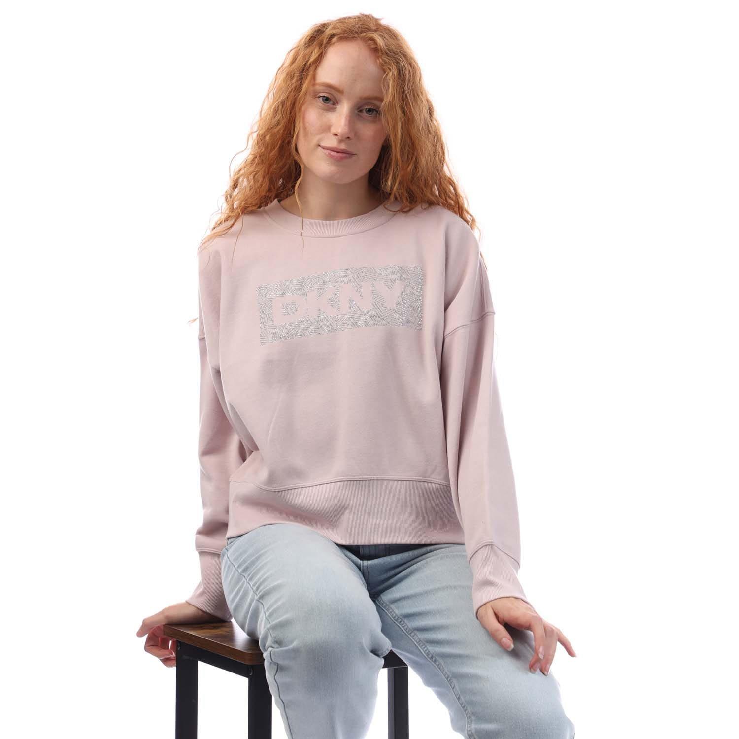 White Pink - DKNY - Rhinestone Crosswalk Crew Sweatshirt - 4
