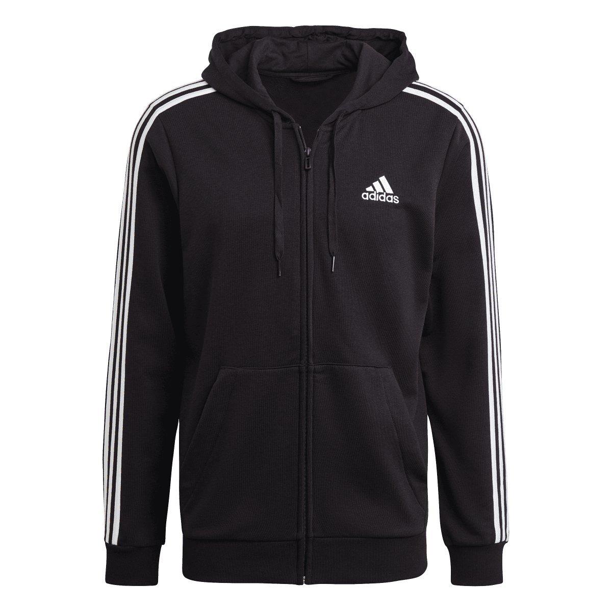 Crna - adidas - Essentials 3-Stripes Full-Zip Hoodie - 1