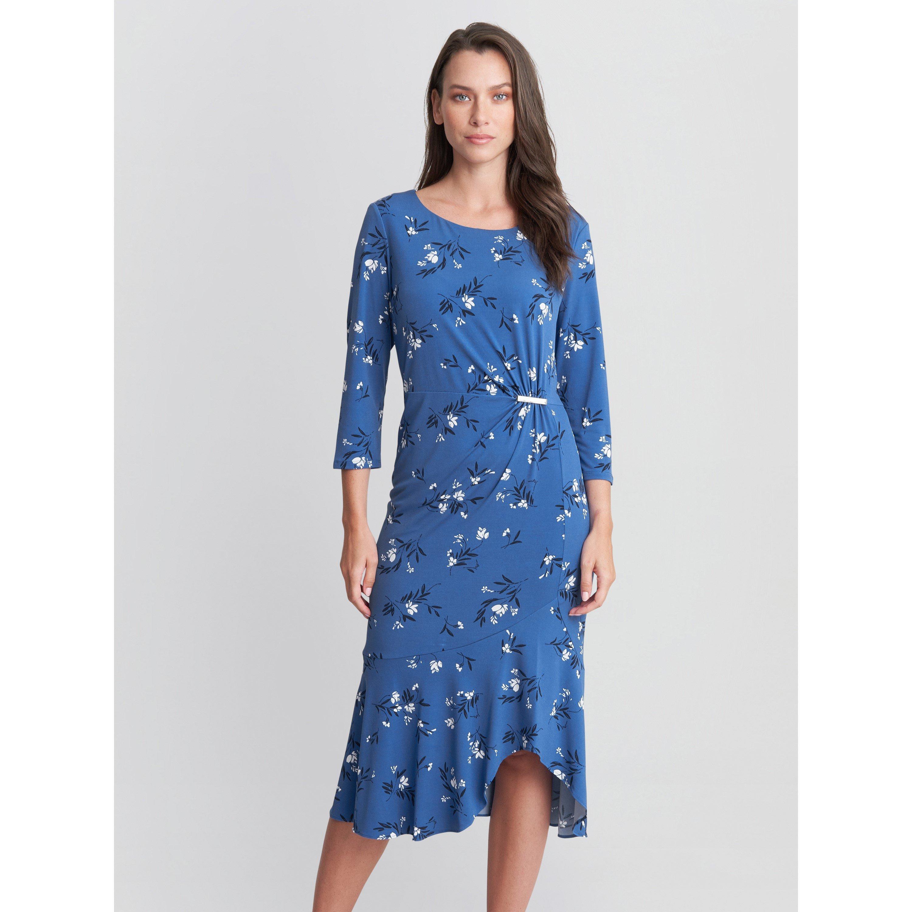 Blue - Gina Bacconi - Betty Jersey Dress With Gold Trim - 1