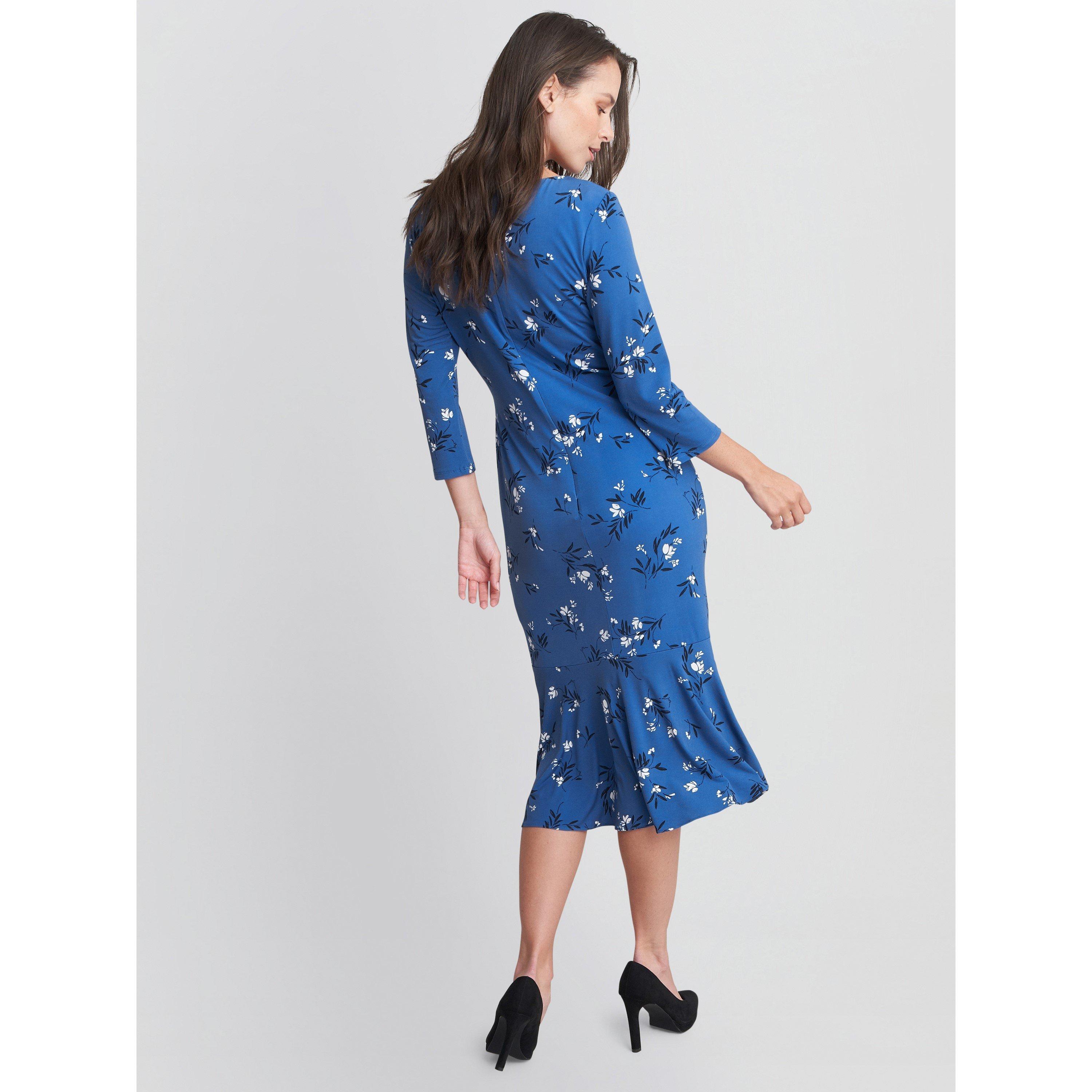 Blue - Gina Bacconi - Betty Jersey Dress With Gold Trim - 2