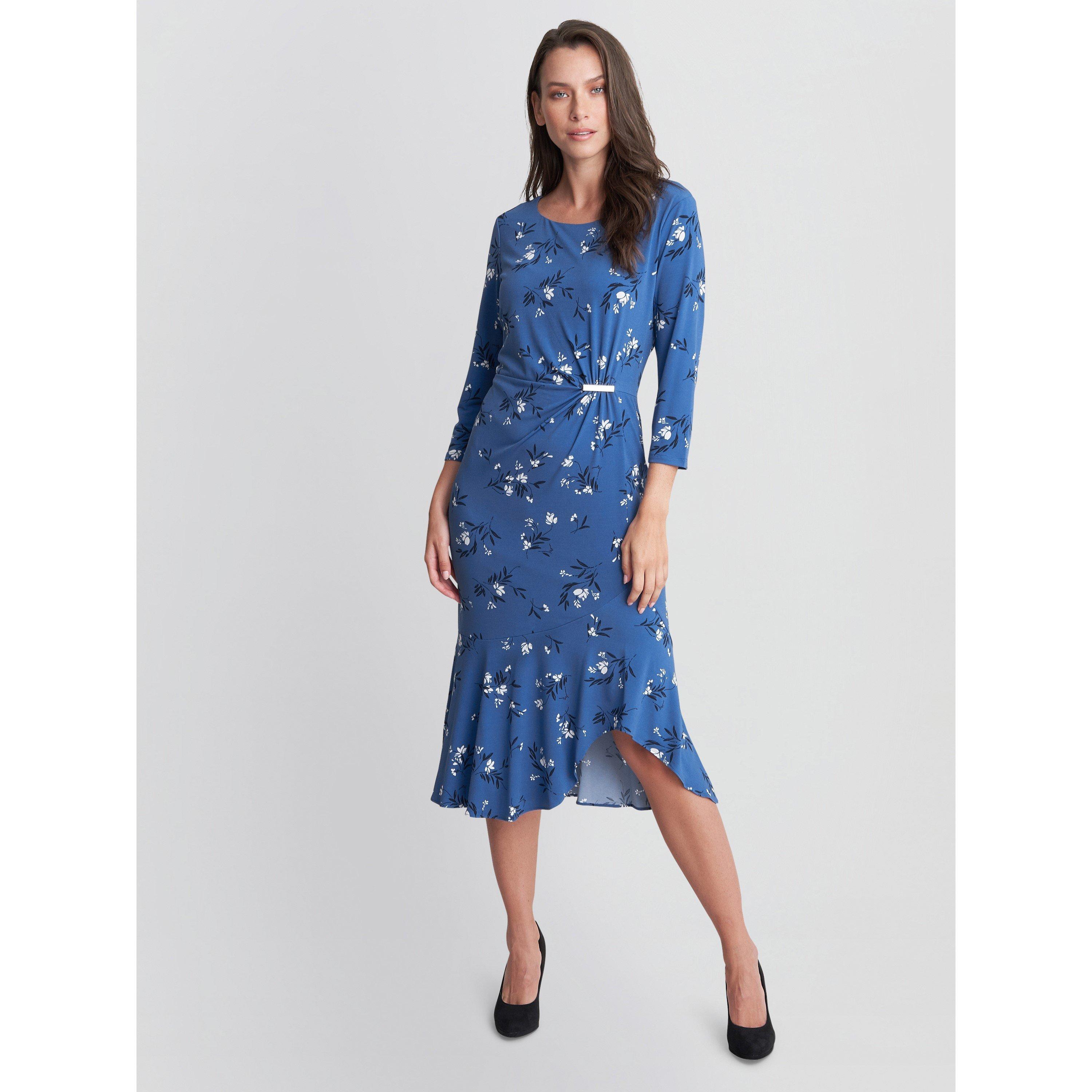 Blue - Gina Bacconi - Betty Jersey Dress With Gold Trim - 3