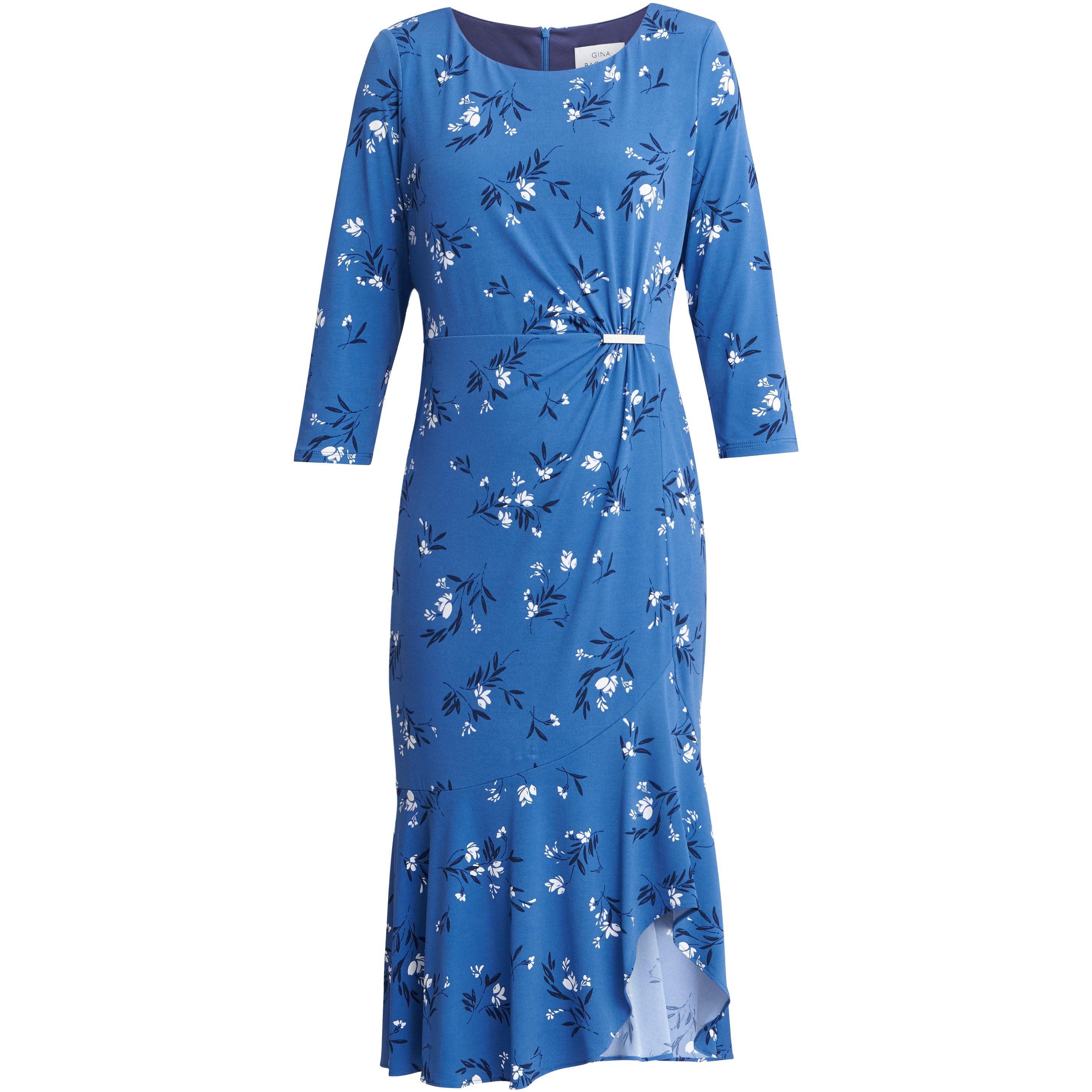 Blue - Gina Bacconi - Betty Jersey Dress With Gold Trim - 4