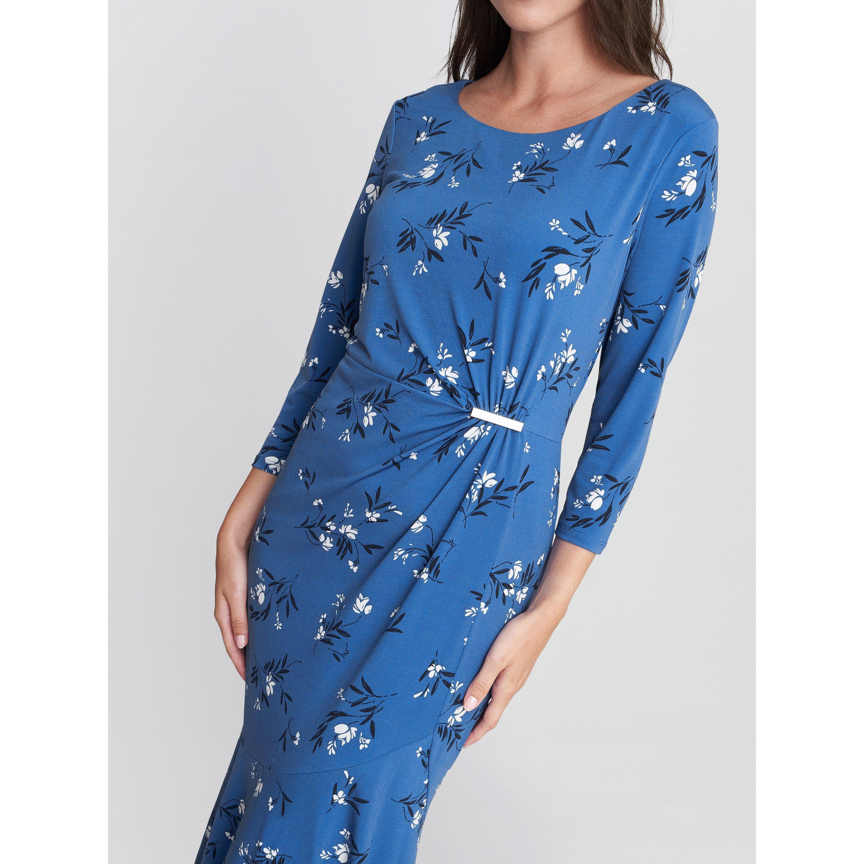 Blue - Gina Bacconi - Betty Jersey Dress With Gold Trim - 5