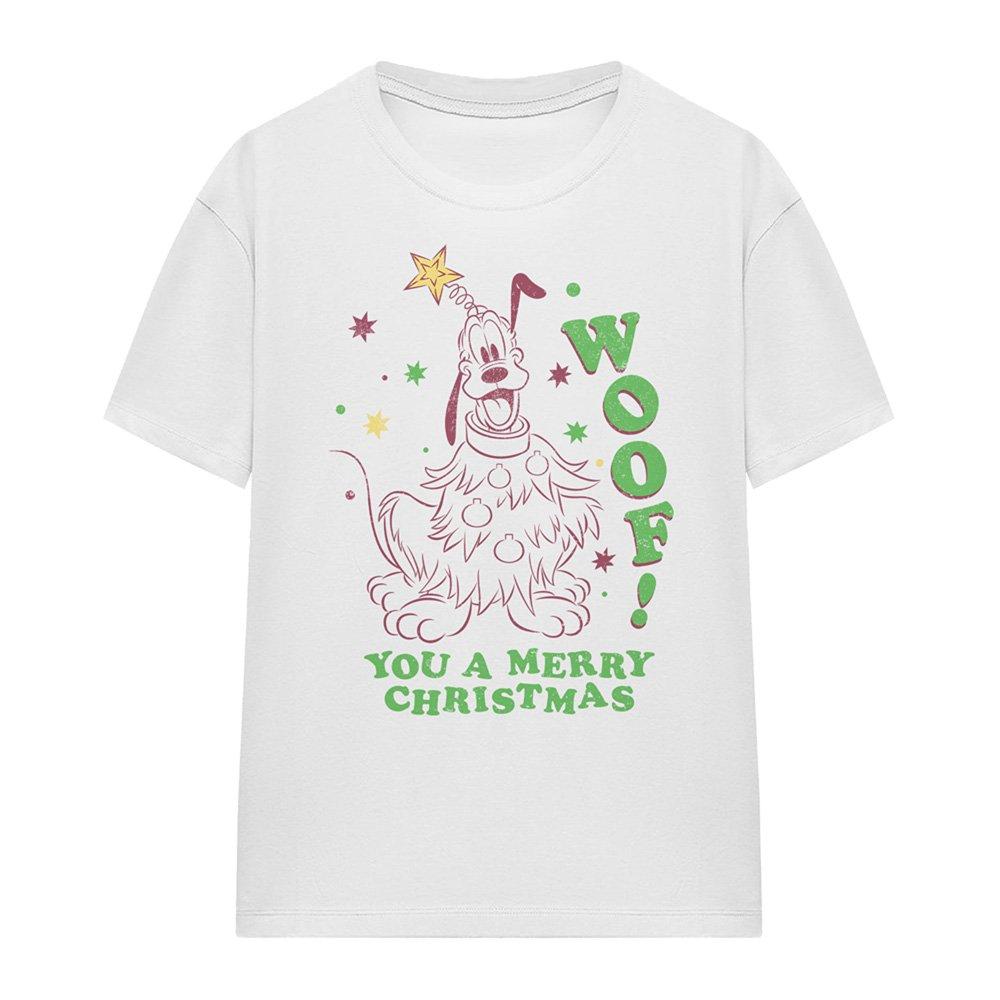 White - Disney - Mickey Mouse Pluto Woof You A Merry Christmas T-Sh - 4