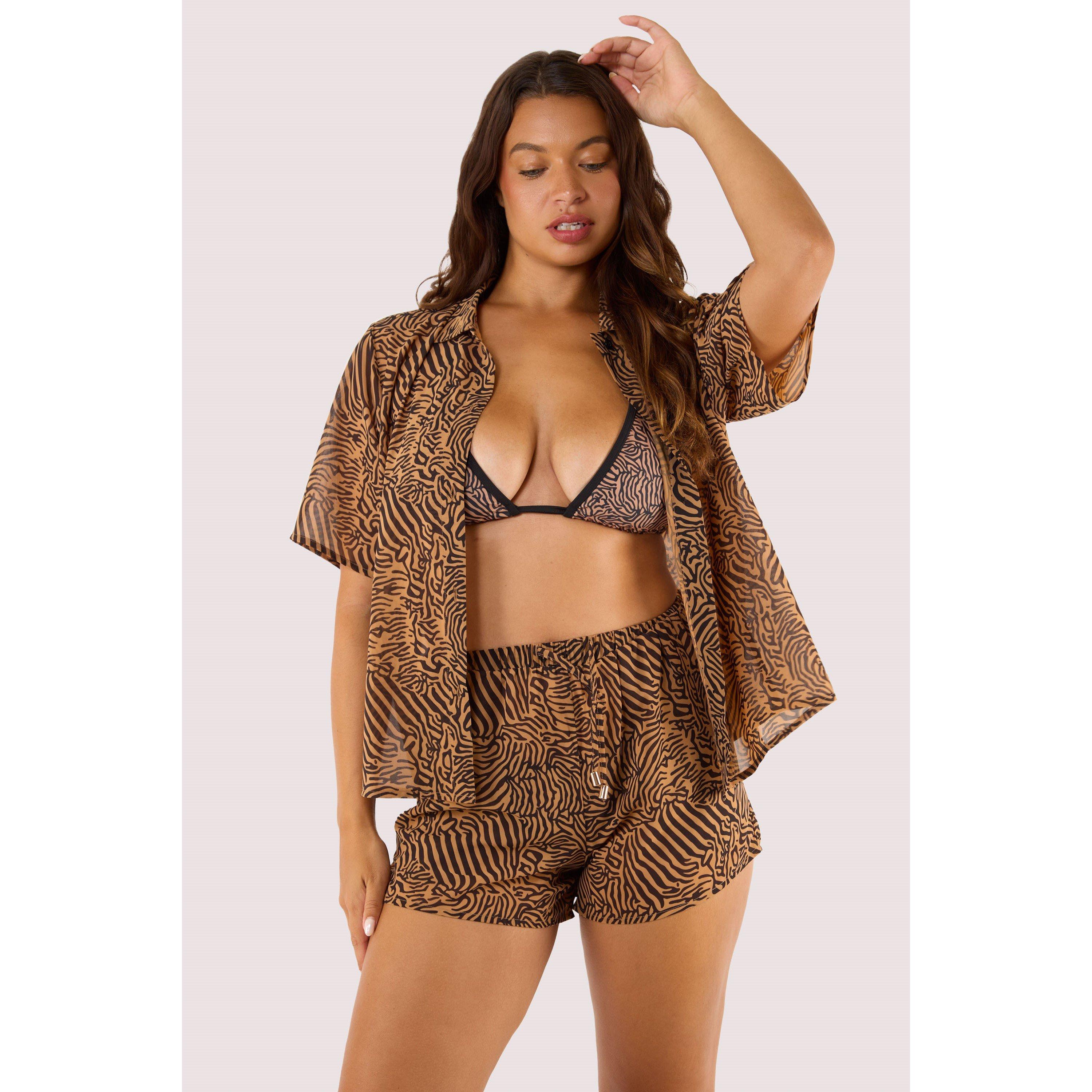 Tiger Print - Wolf and Whistle - Savana Tiger Print Georgette Beach Shorts - 3