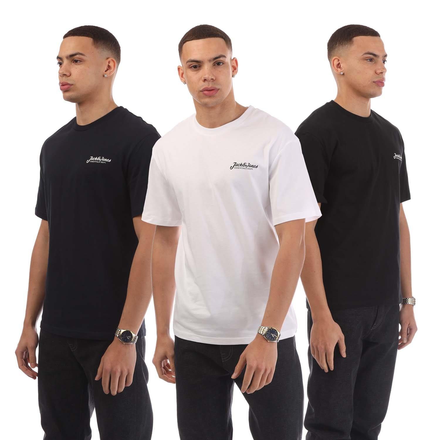 Navy - Jack and Jones - 3 Pack Beau Footprint T-Shirts - 1
