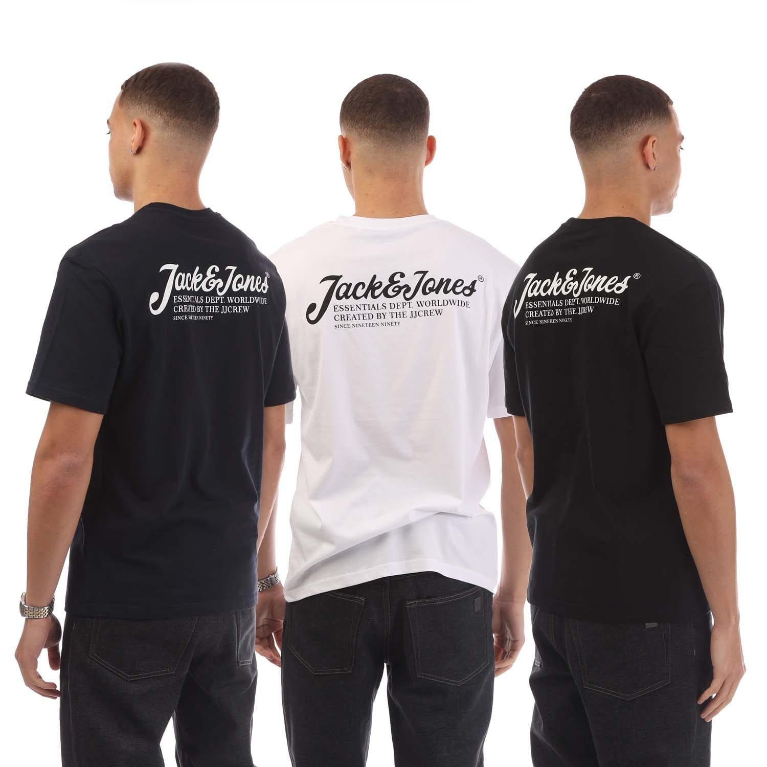 Navy - Jack and Jones - 3 Pack Beau Footprint T-Shirts - 2