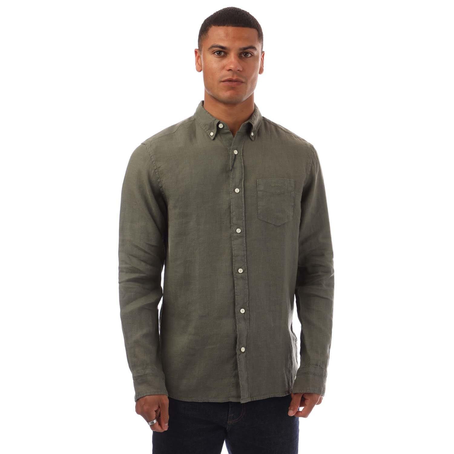 Green - Gant - Regular Fit Garment Dyed Linen Shirt - 1