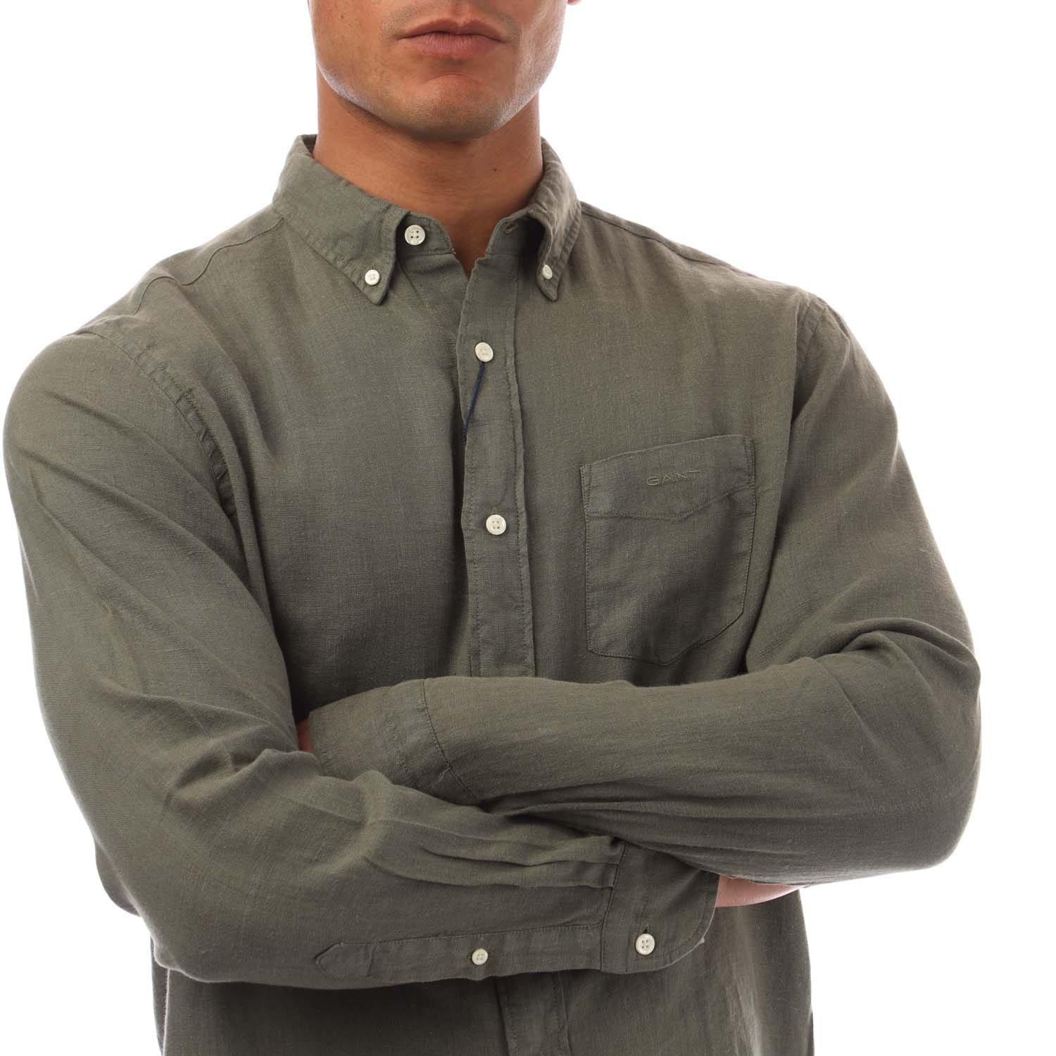 Green - Gant - Regular Fit Garment Dyed Linen Shirt - 2