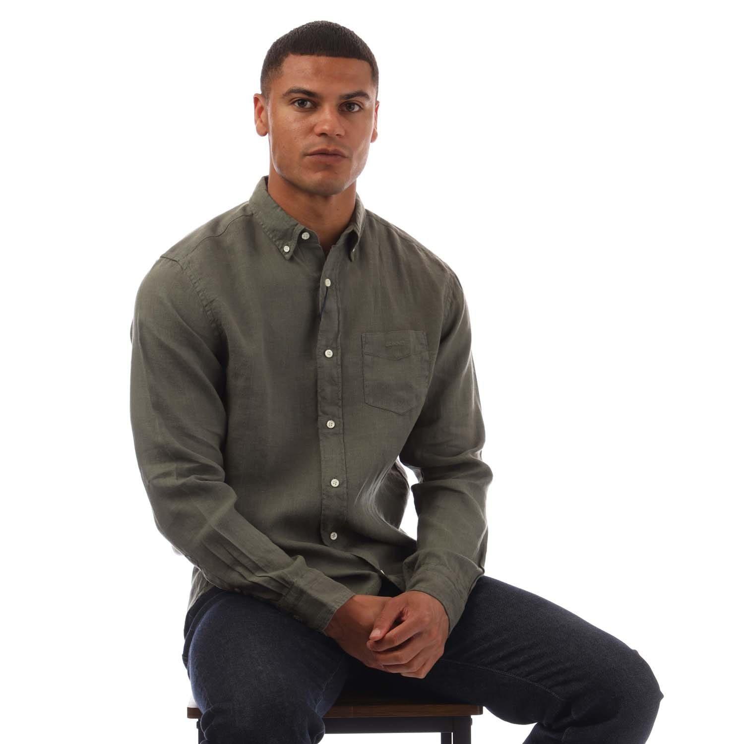Green - Gant - Regular Fit Garment Dyed Linen Shirt - 4