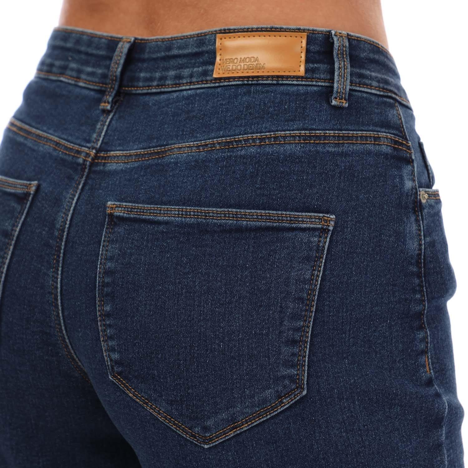 Dark Blue - Vero Moda - Elly Mid Rise Wide Leg Jeans - 3