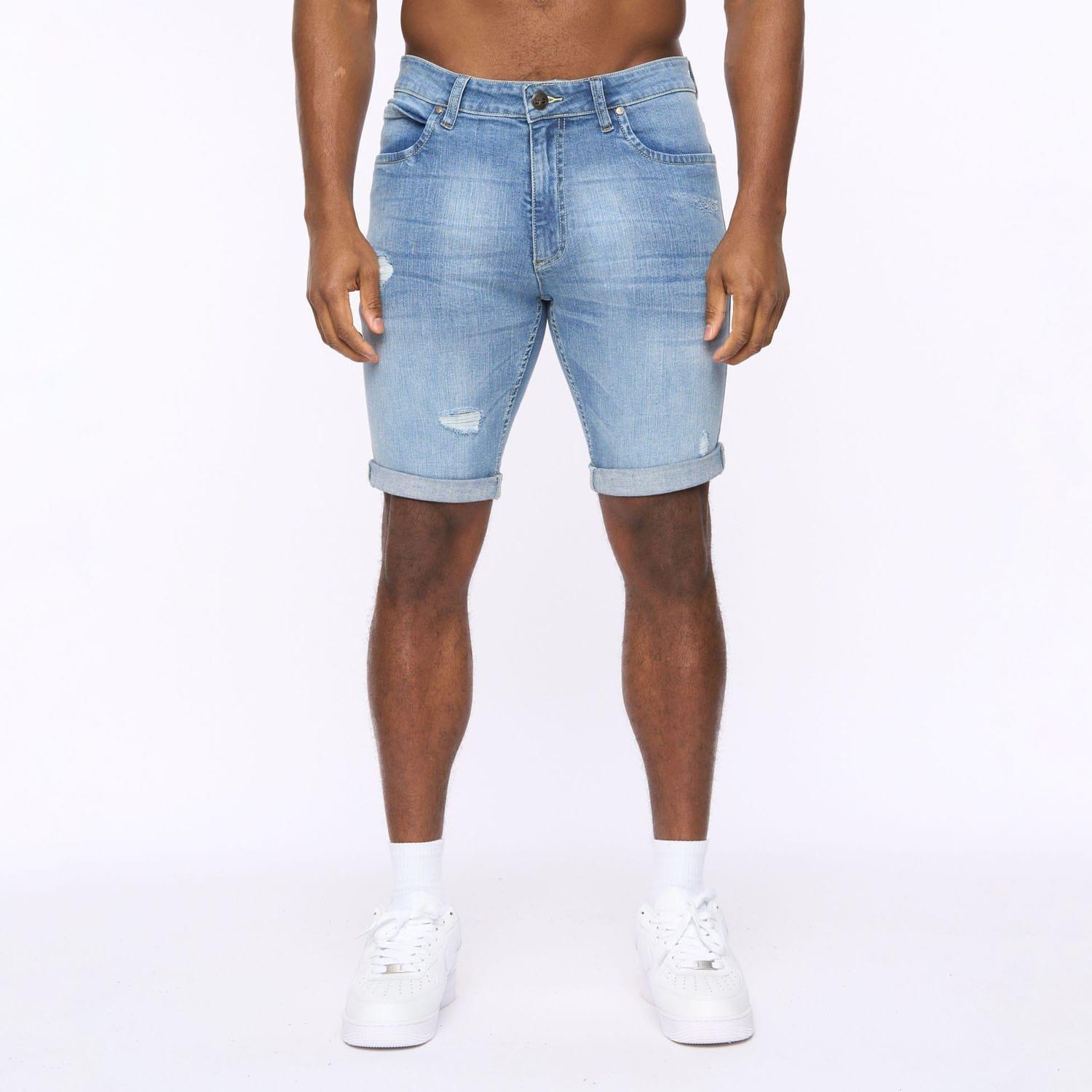 Blue - Crosshatch - Riptrey Scratch Detail Denim Shorts - 4