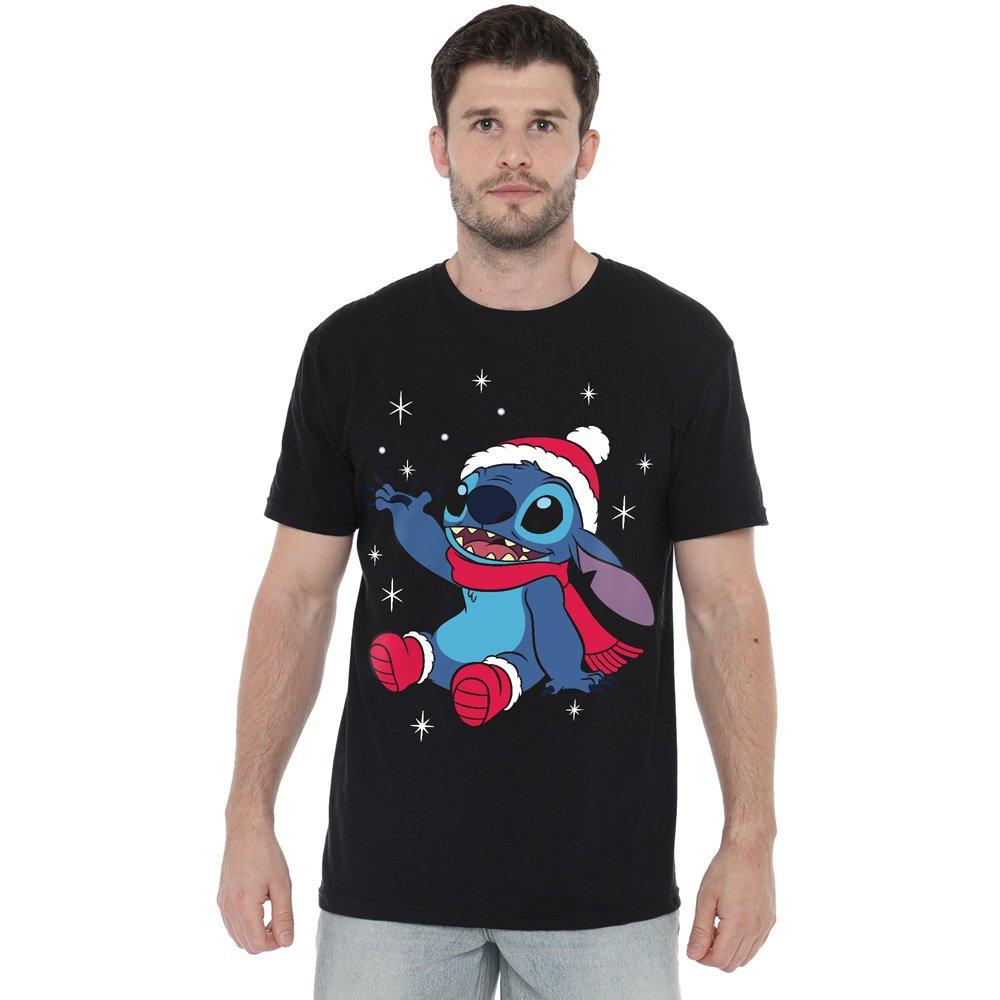 Black - Disney - Lilo & Stitch Christmas Snowflakes Mens T-Shirt Bl - 1