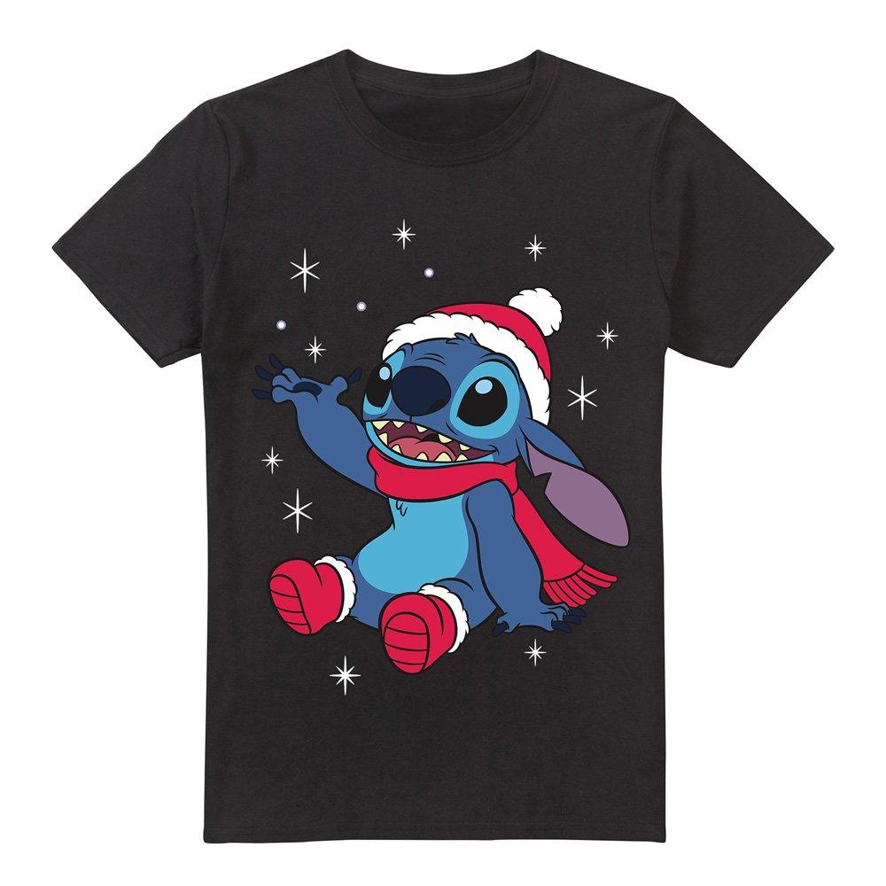 Black - Disney - Lilo & Stitch Christmas Snowflakes Mens T-Shirt Bl - 4