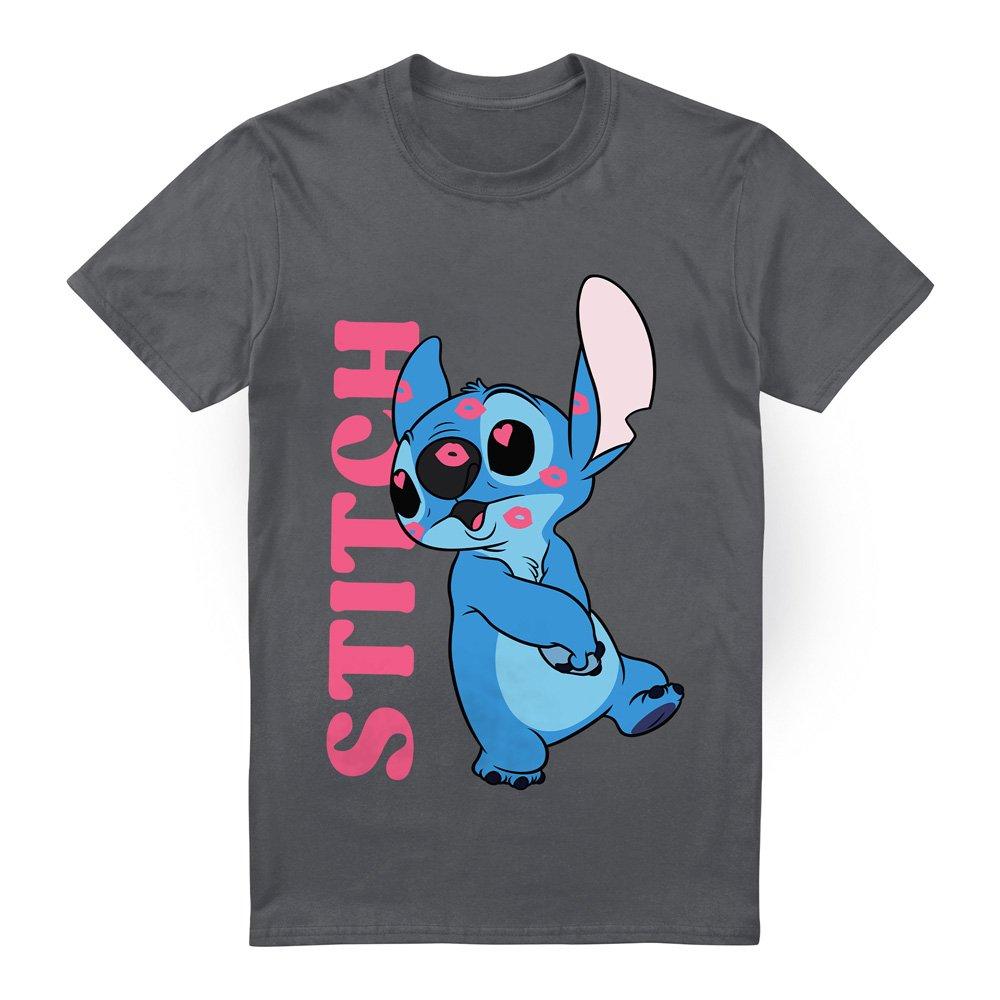 Charcoal - Disney - Lilo & Stitch Covered In Kisses Mens T-Shirt Charc - 4