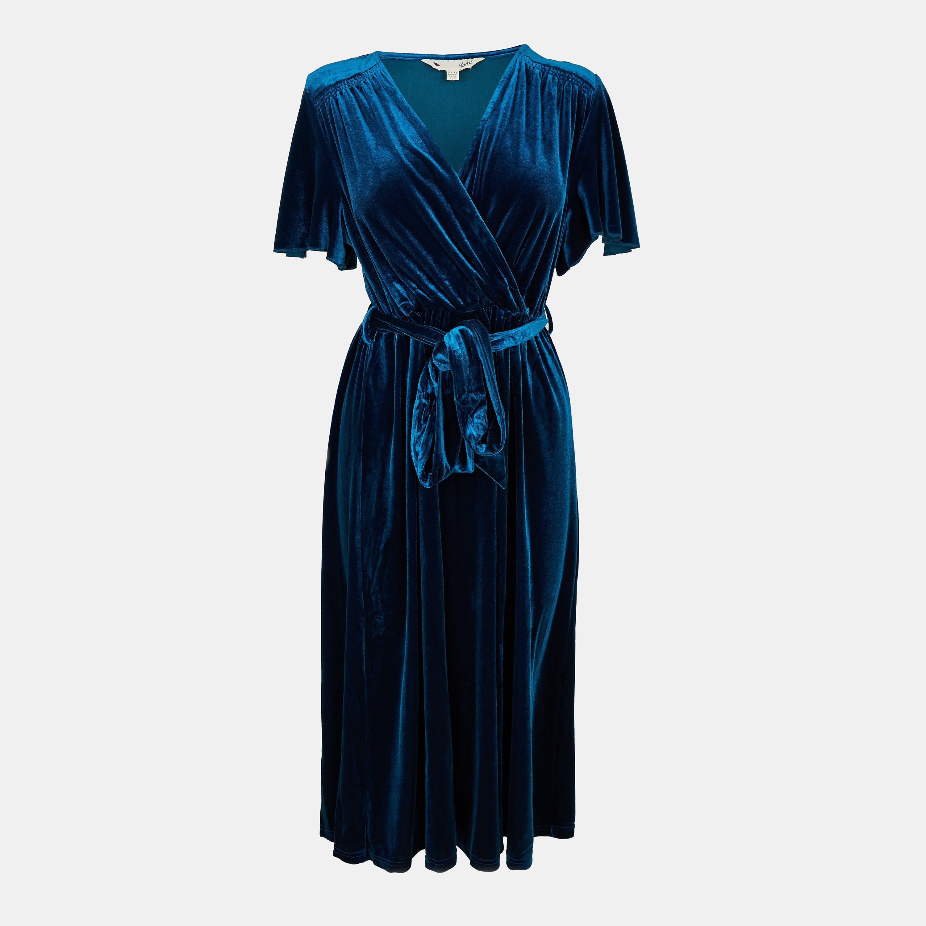 Teal - Yumi - Teal Wrap Over Midi Dress - 1