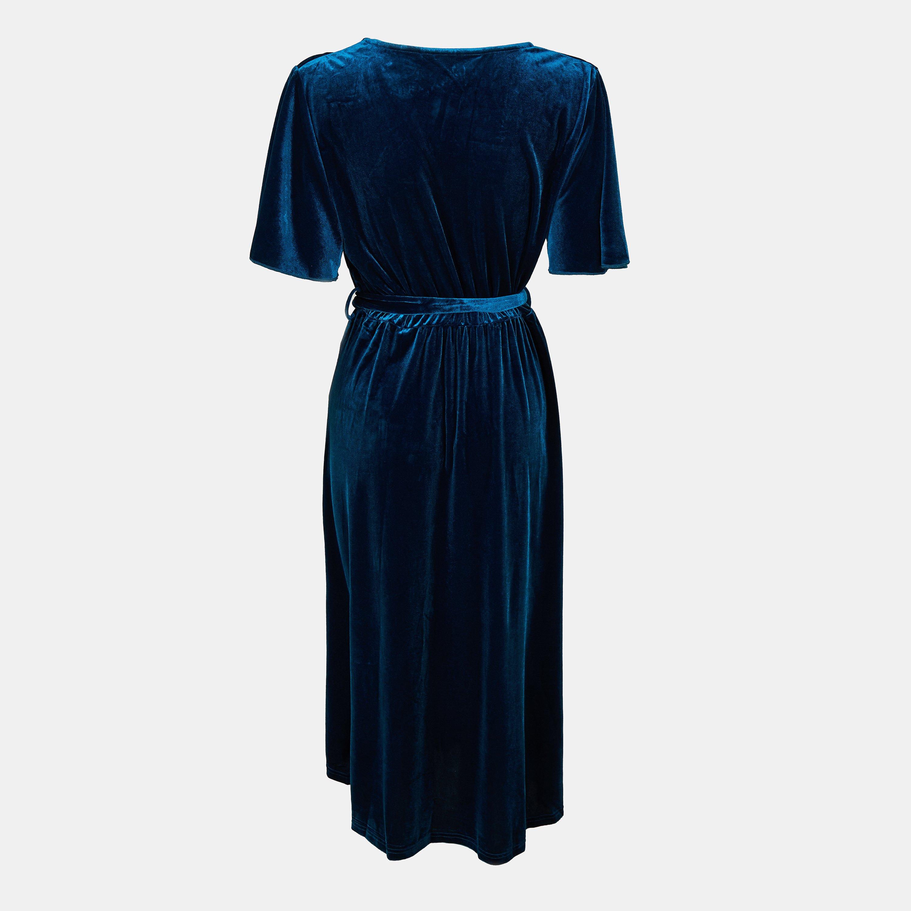 Teal - Yumi - Teal Wrap Over Midi Dress - 2