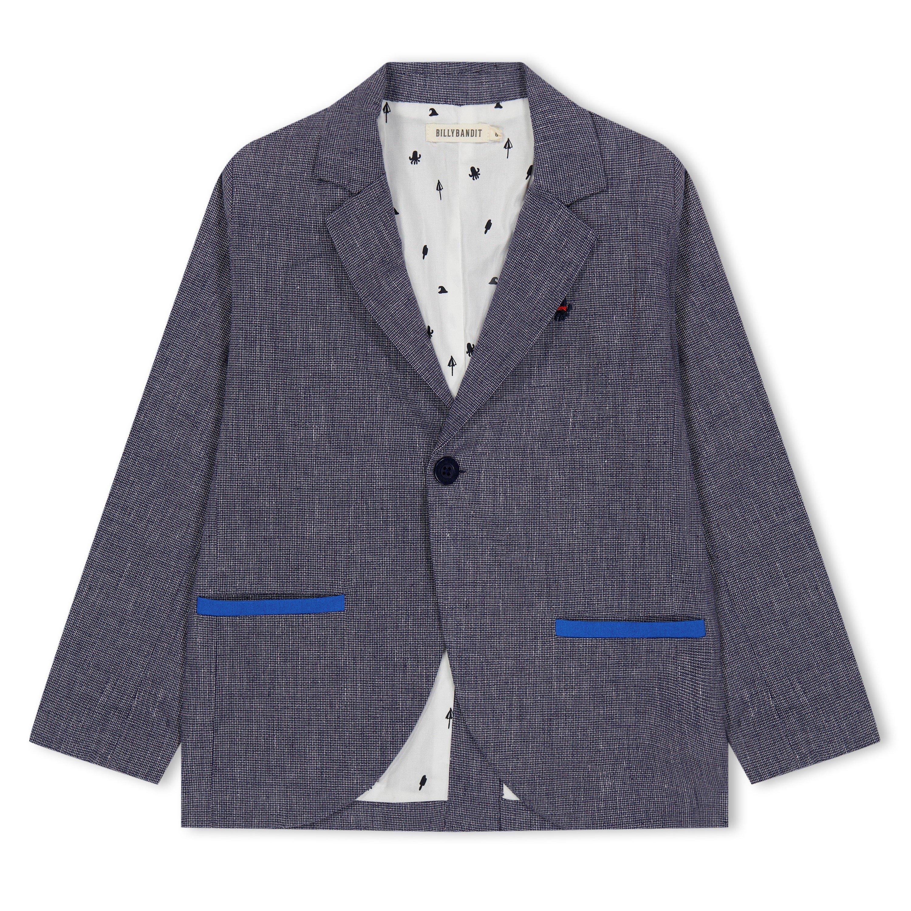 Navy - Billybandit - Kids' Cotton Linen Suit Jacket - 1