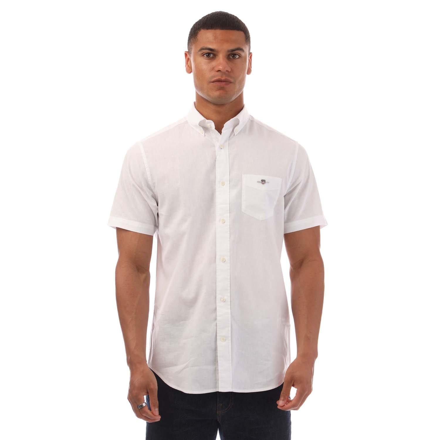 Gant Men's Regular Fit Cotton Linen Short Sleeve Shirt - White - M