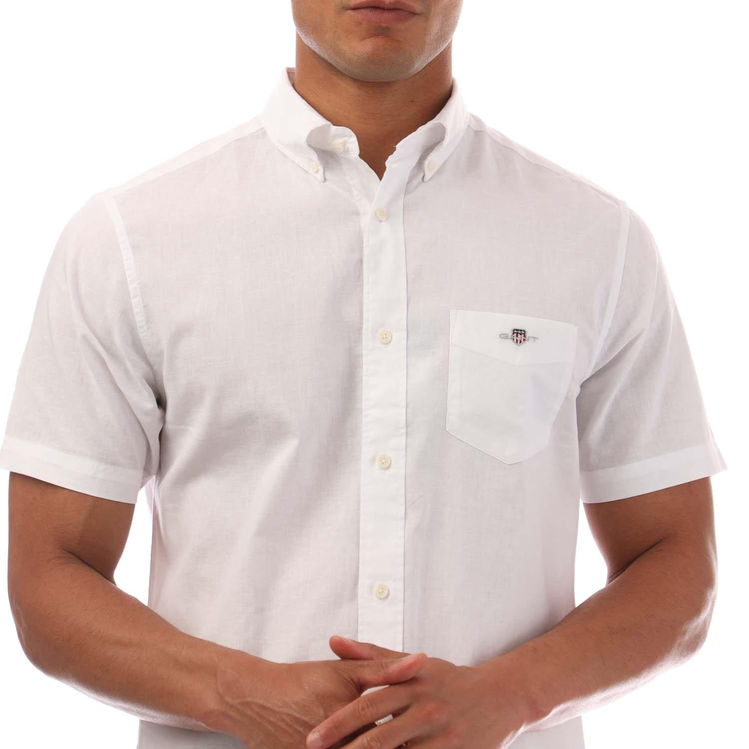 White - Gant - Regular Fit Cotton Linen Short Sleeve Shirt - 2