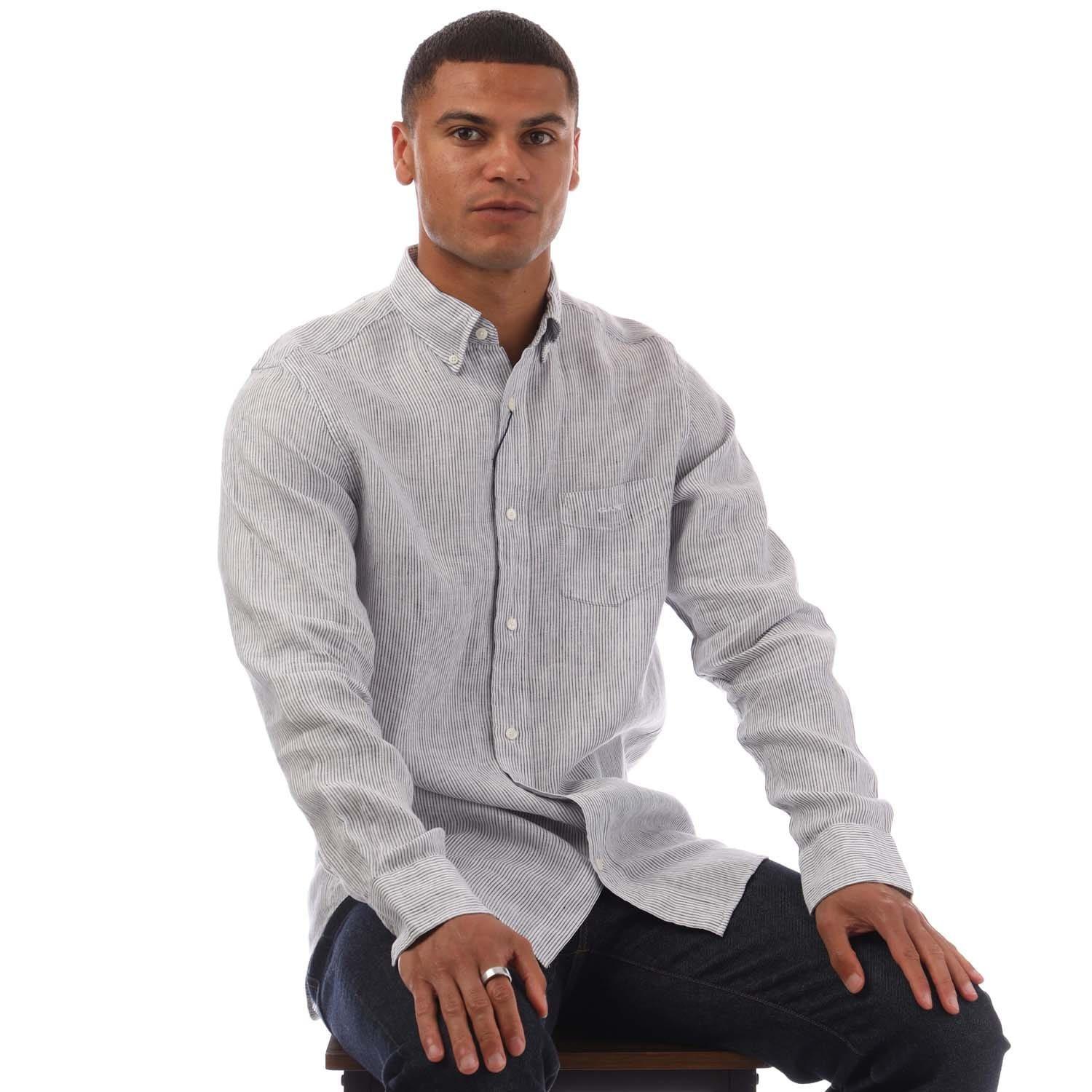 White - Gant - Regular Fit Striped Linen Shirt - 4