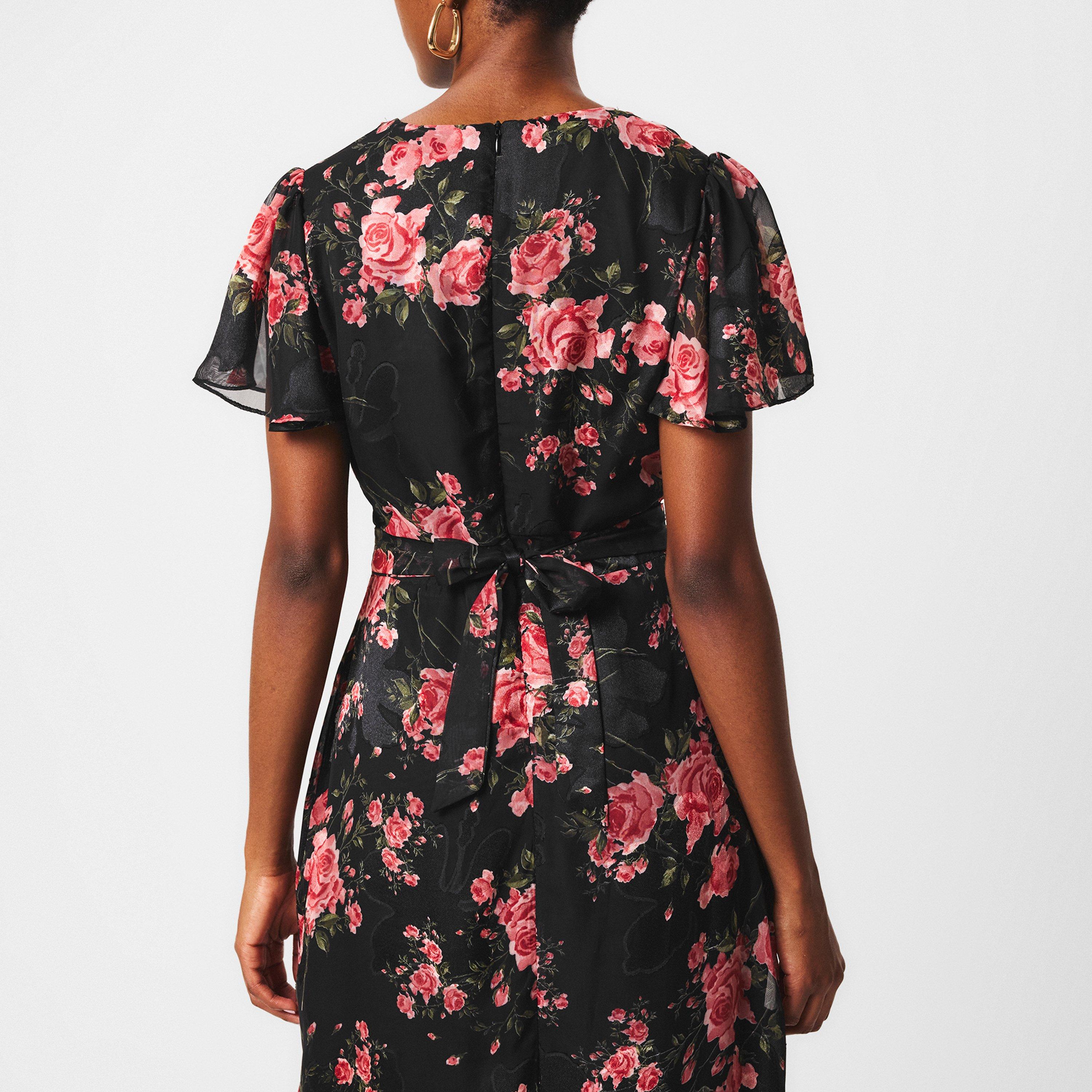 Black - Mela London - Black Rose Print Midi Wrap Dress - 4