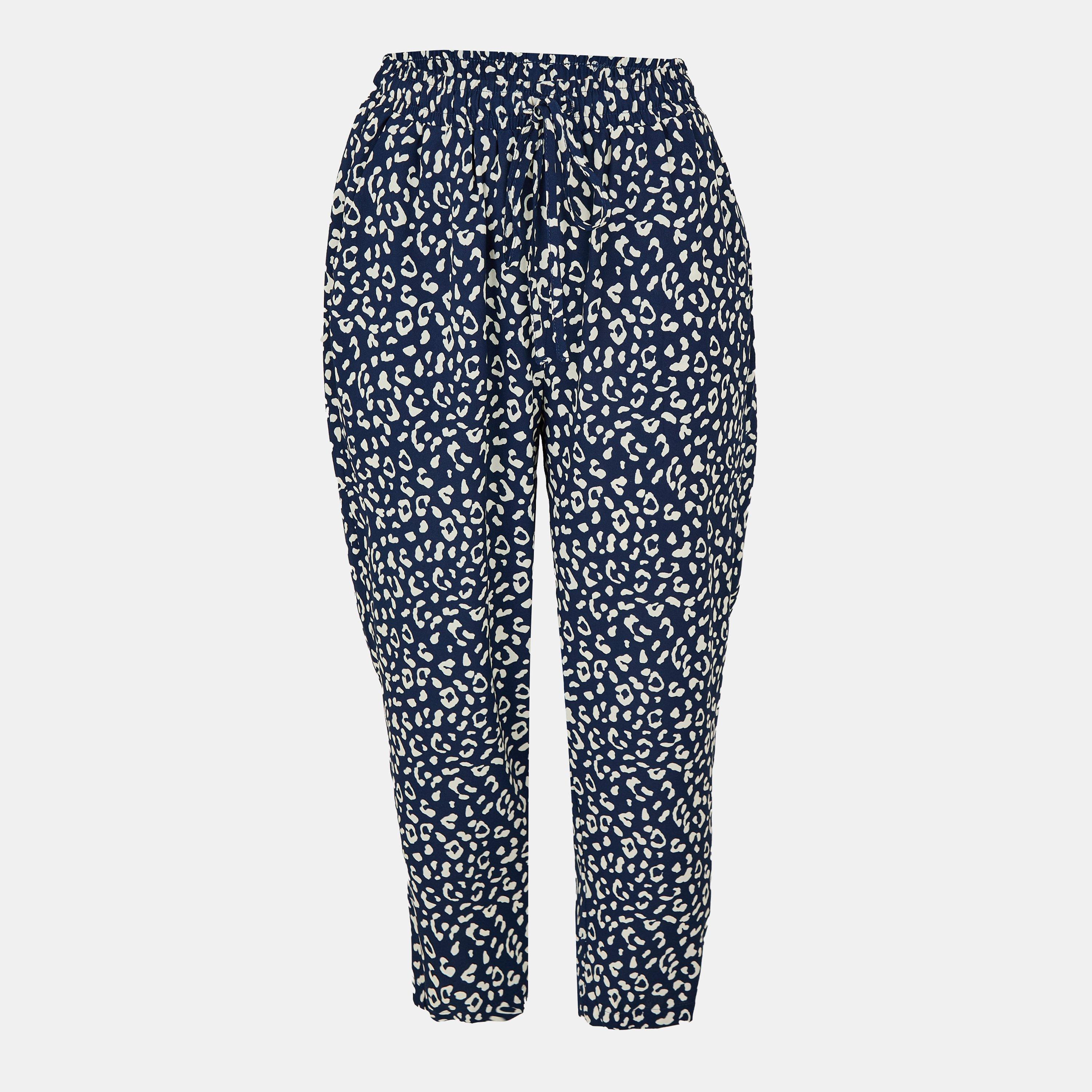 Navy - Yumi - Navy Animal Print Cropped Trouser - 1