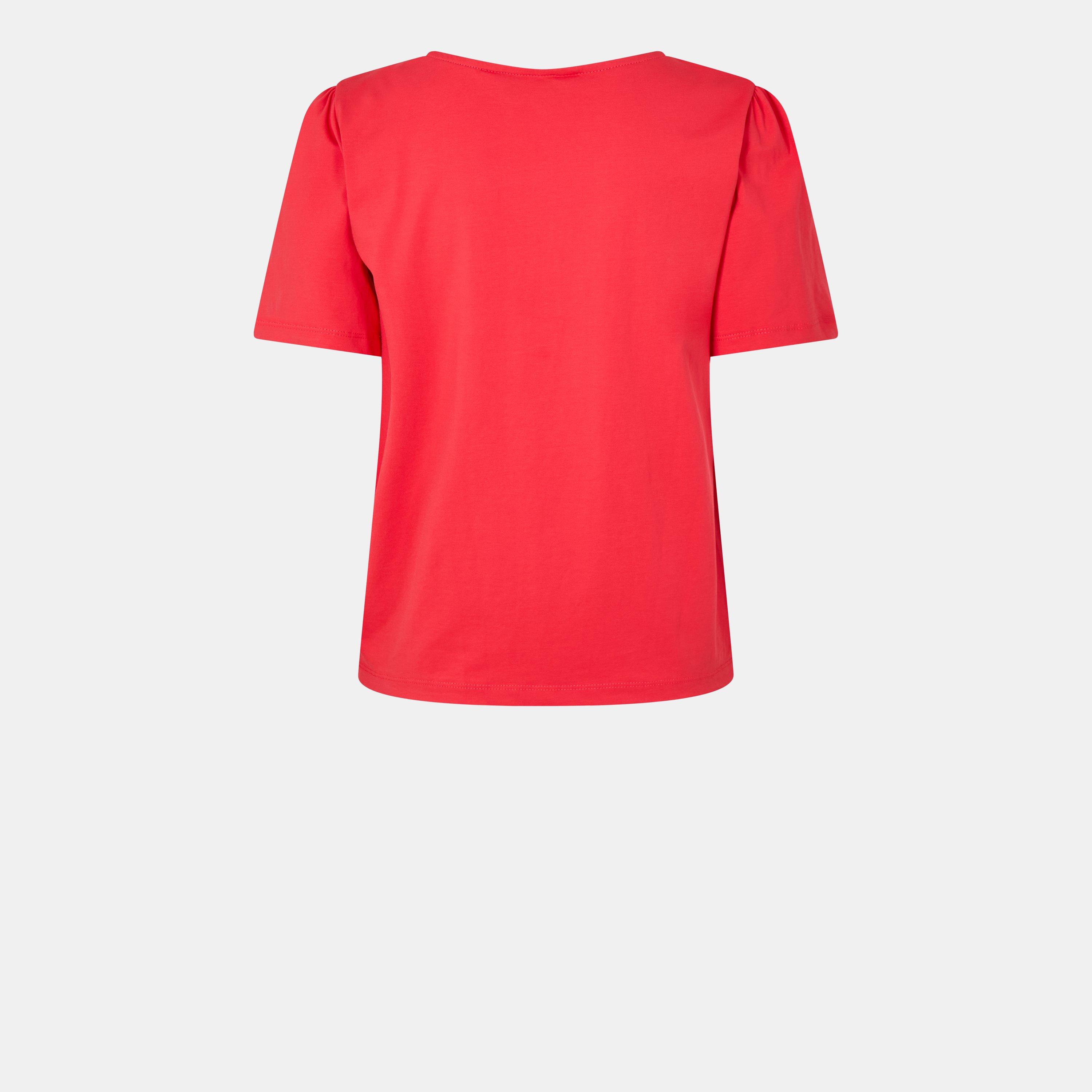 Red - Yumi - Red Button Tie Jersey T-Shirt - 2