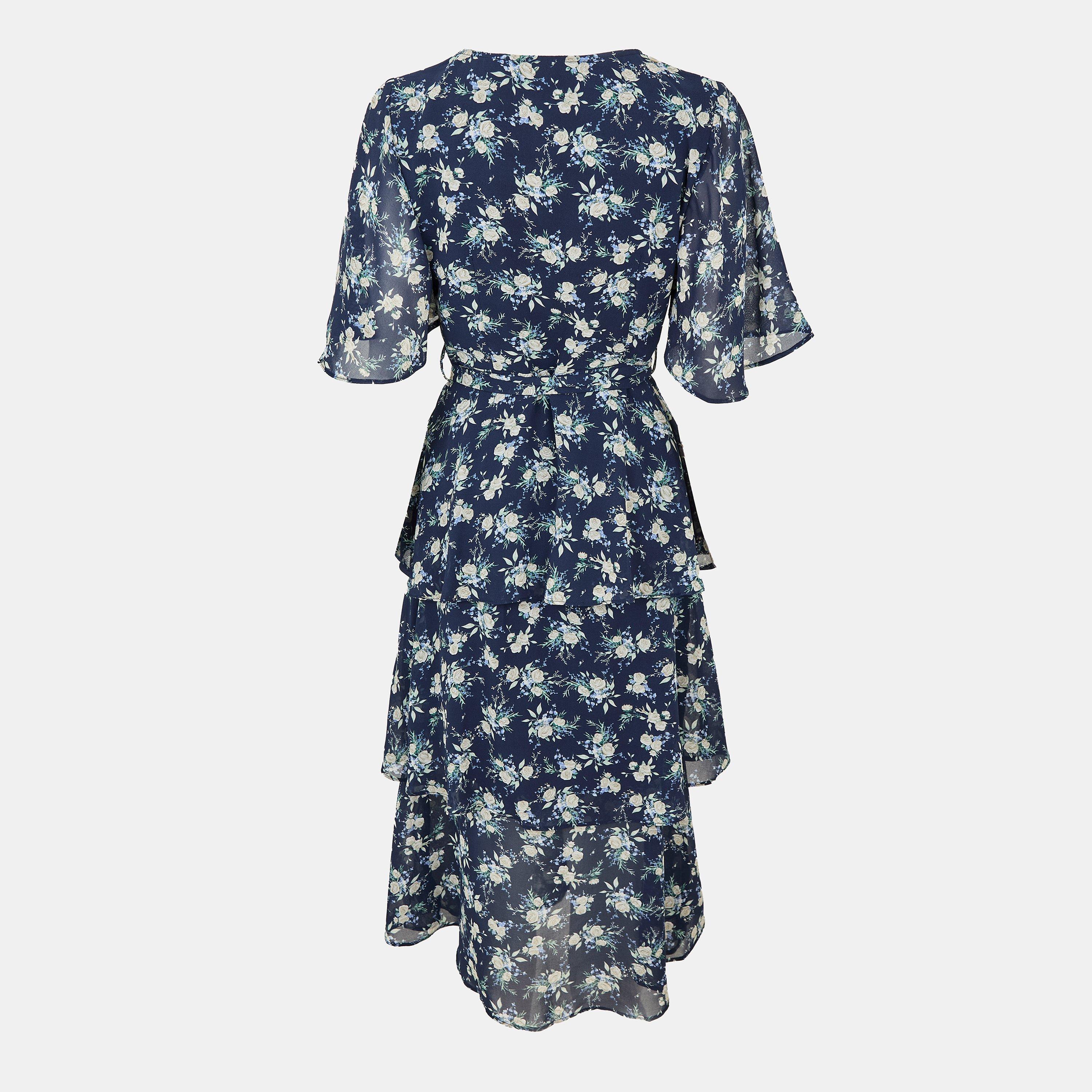 Navy - Yumi - Navy Floral Frill Layer Midi Dress - 2