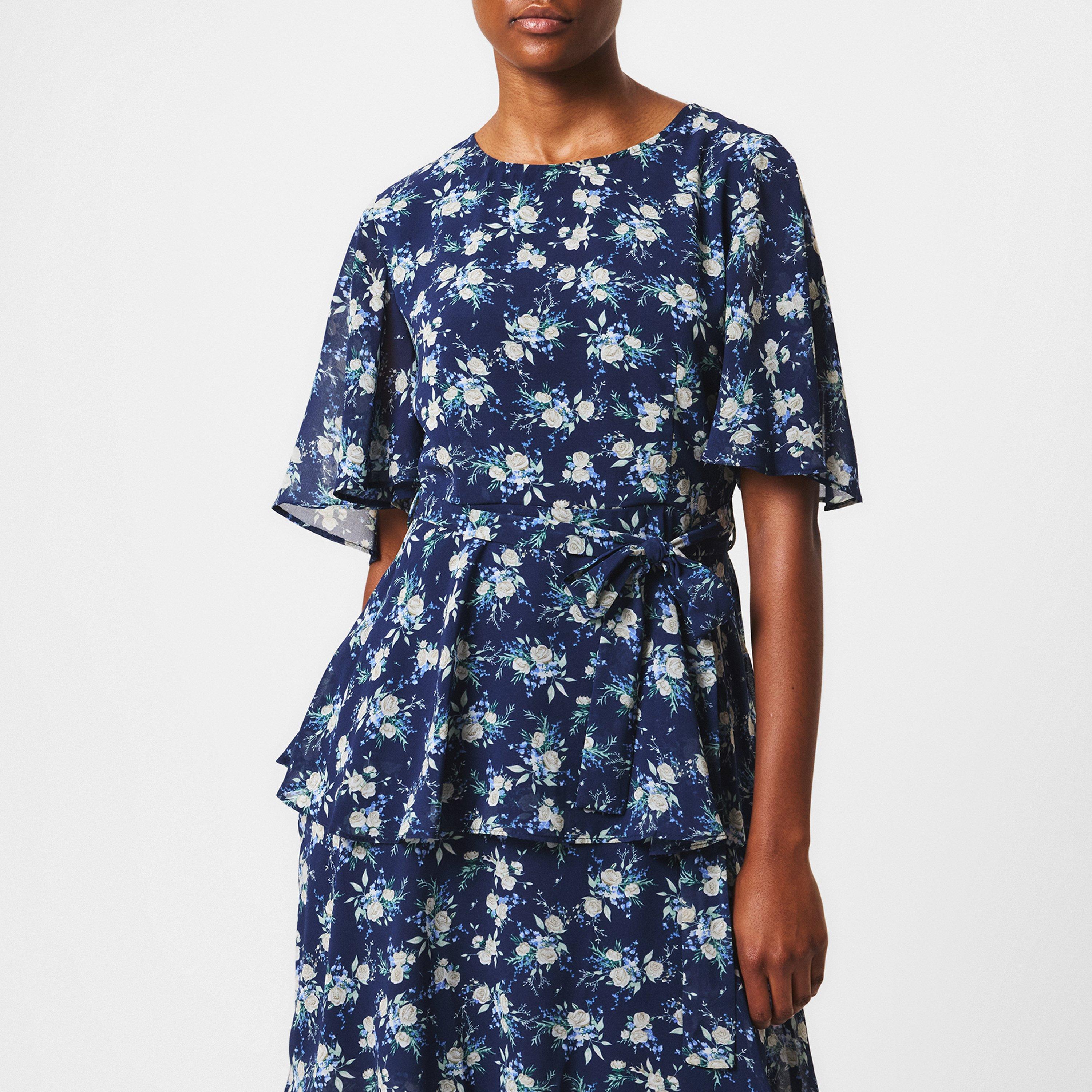 Navy - Yumi - Navy Floral Frill Layer Midi Dress - 3