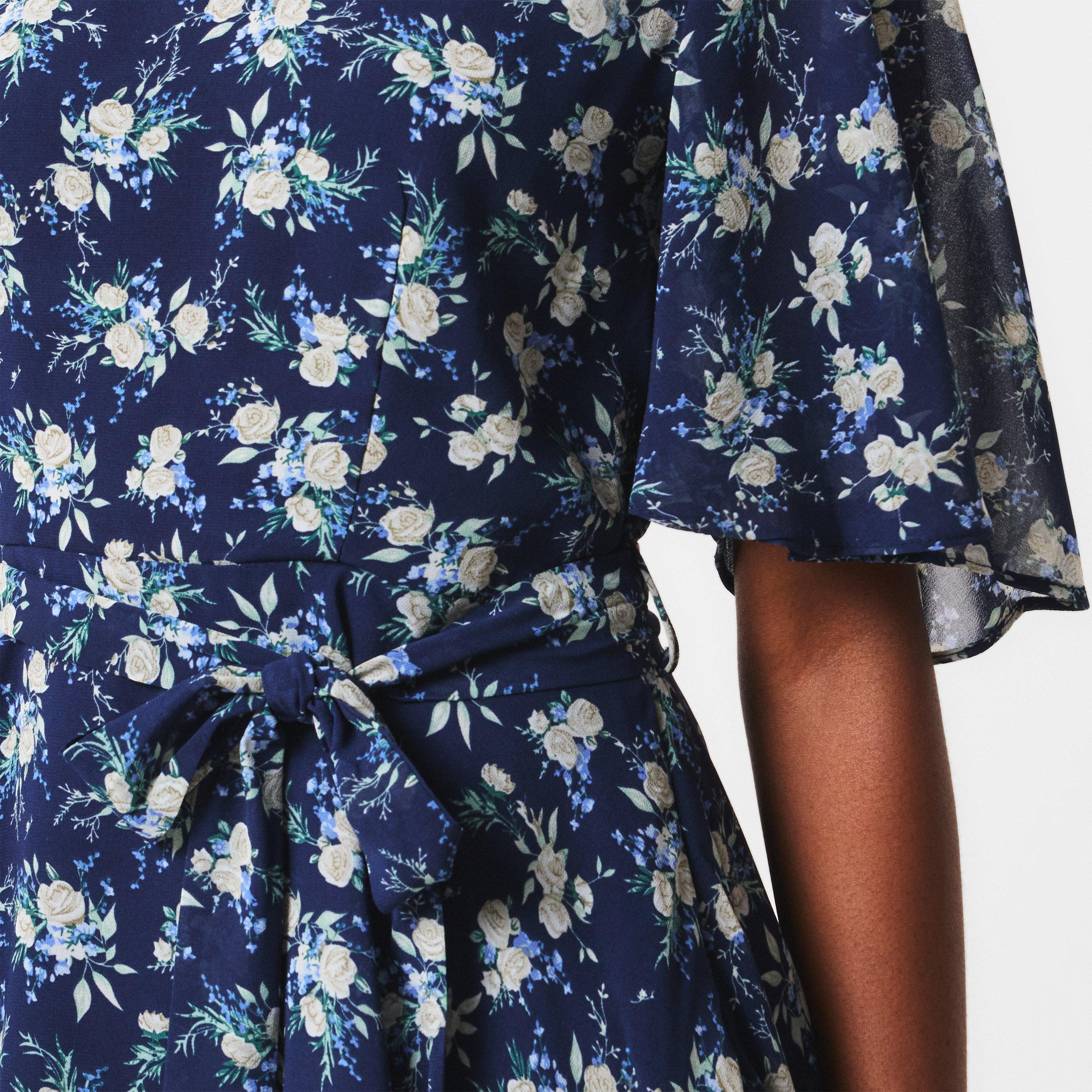 Navy - Yumi - Navy Floral Frill Layer Midi Dress - 5
