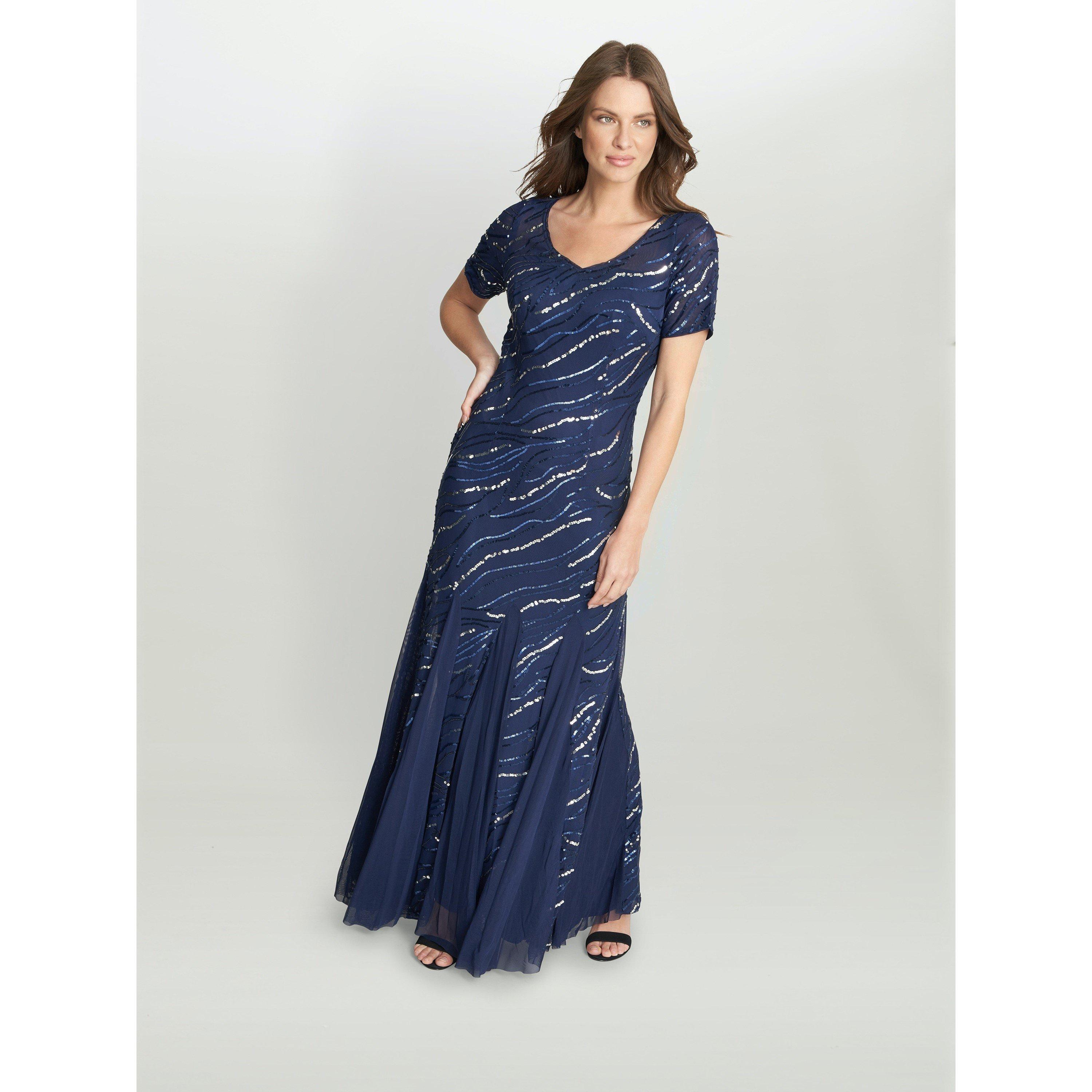 Navy - Gina Bacconi - Maybelle Sequin Mesh Illusion Dress - 1