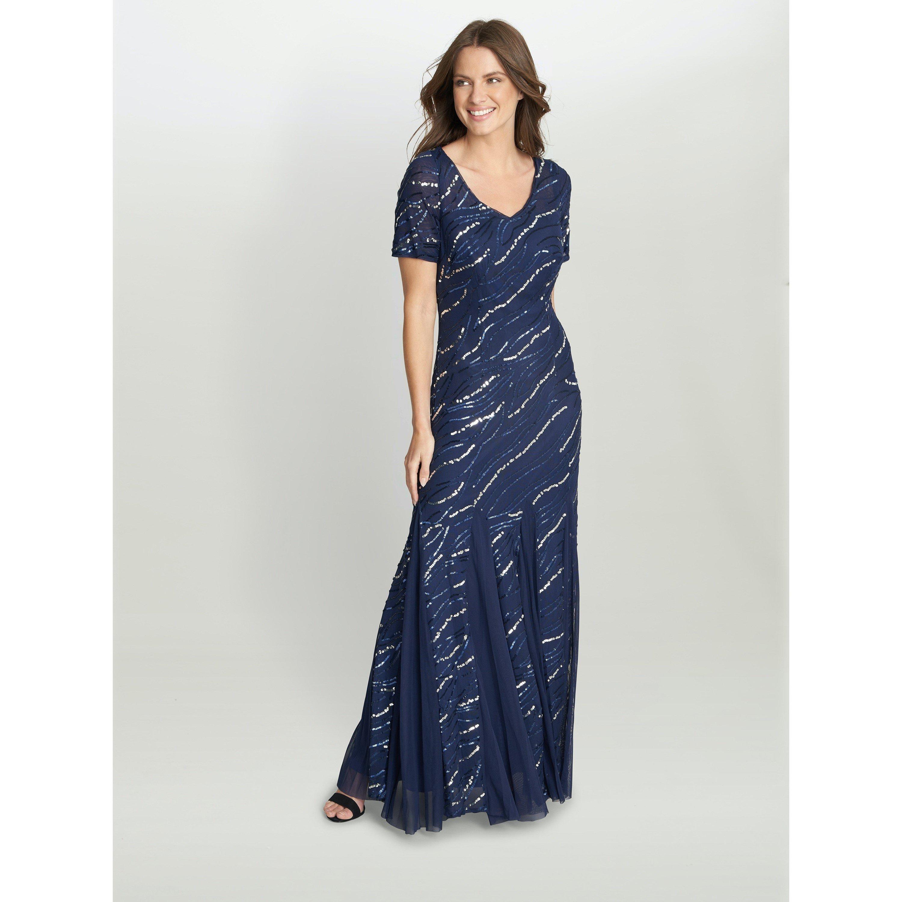 Navy - Gina Bacconi - Maybelle Sequin Mesh Illusion Dress - 3